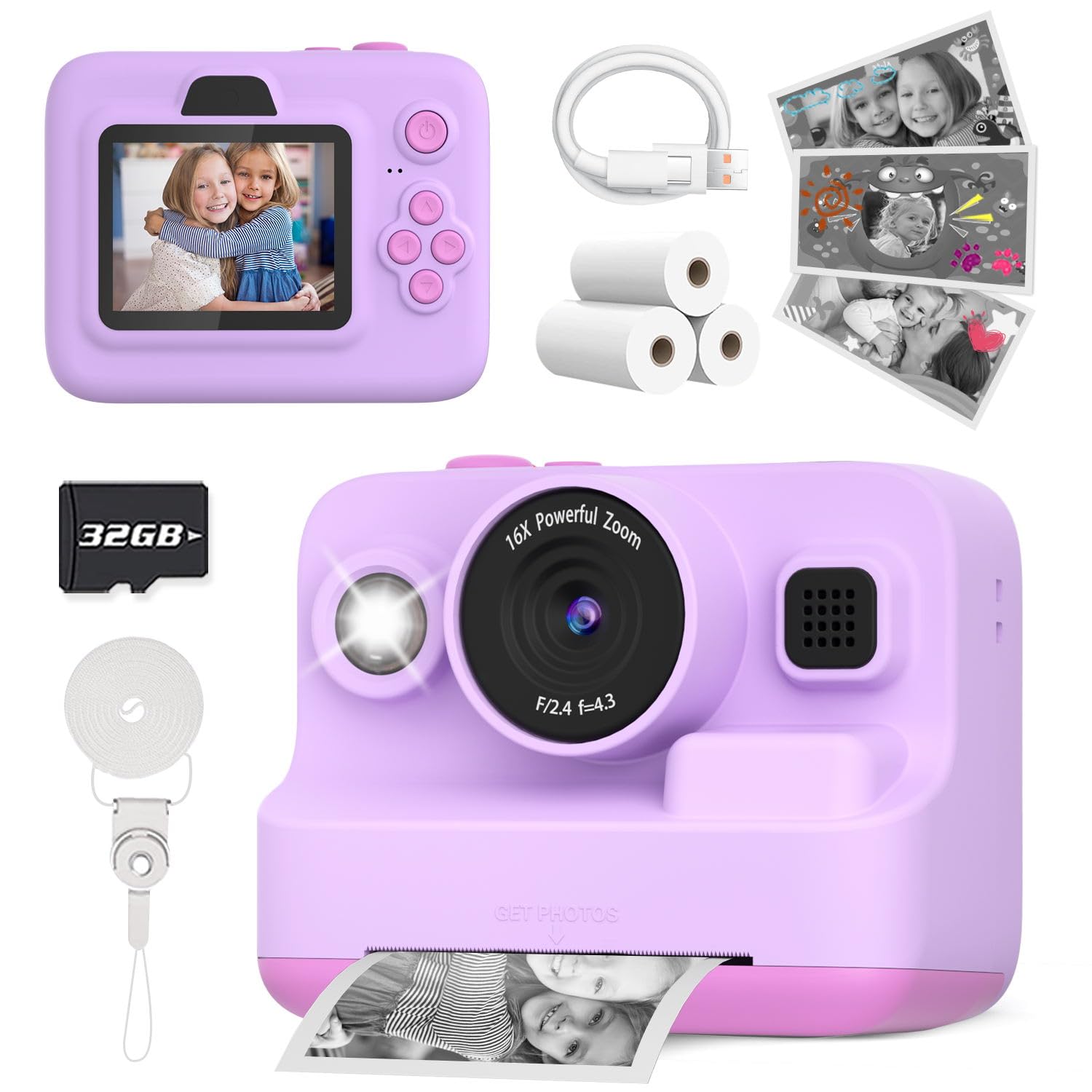 Yehtta Instant Print Camera For Kids, Christmas Birthday Gifts For 3 12 Year Old Girls Boys, 2.4In Screen 1080P Video Digital Ca