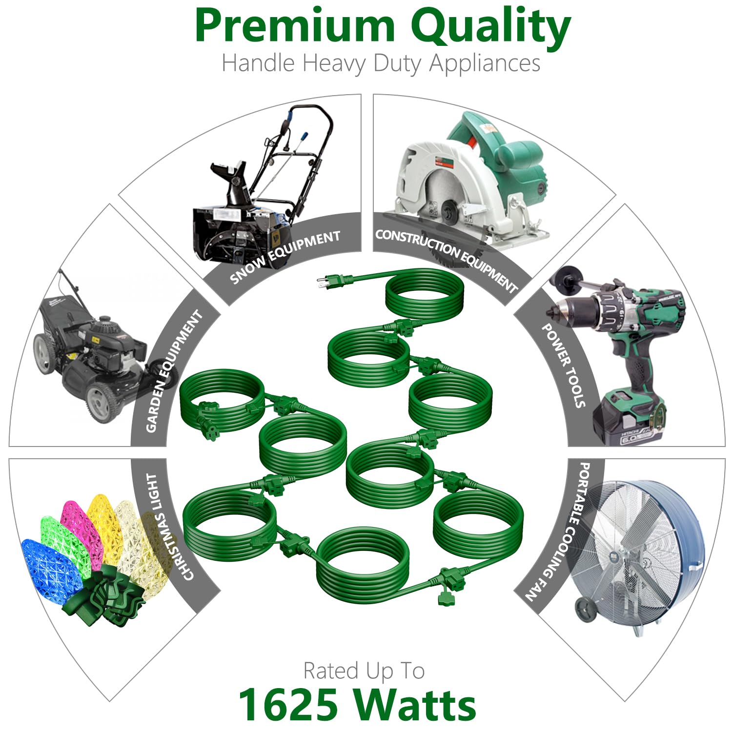 K Kasonic   Outdoor Extension Cord 75 Ft, Evenly Spaced 9 Outlets Plugs, 16/3 Sjtw Weatherproof Multiple Outlets Wire For Landsc