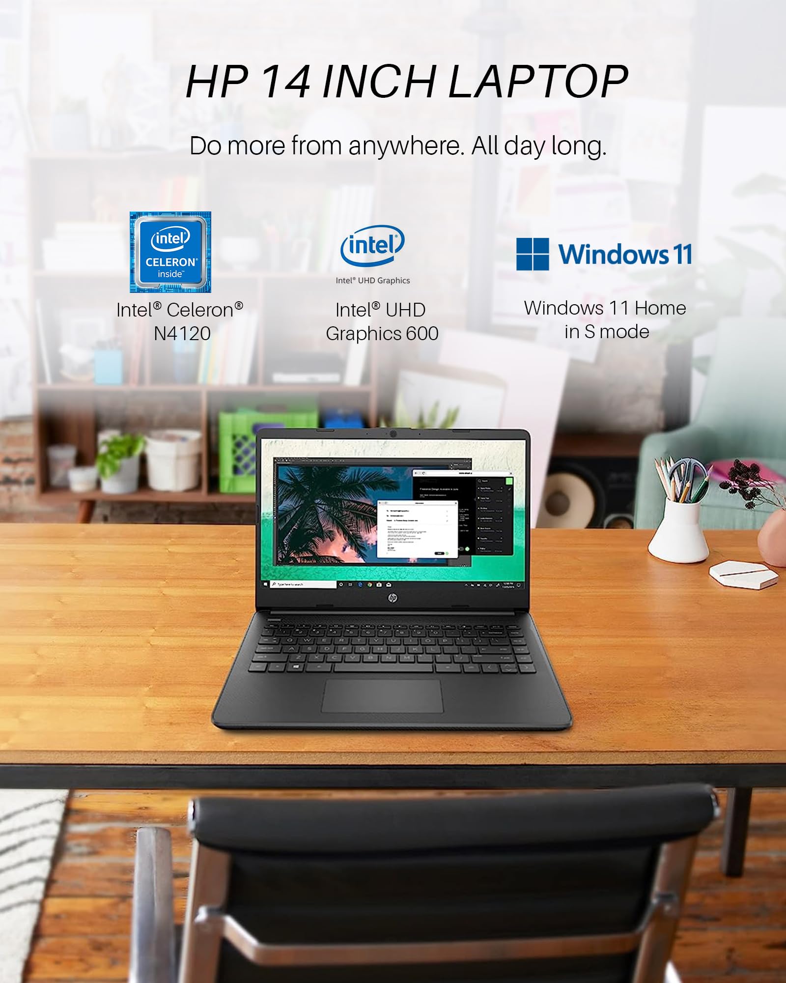 Hp 2024 Stream 14 Inch Laptop For Students And Business, Intel Celeron N4120, Black Laptop 16Gb Ram + 320Gb Storage (64Gb Emmc+2