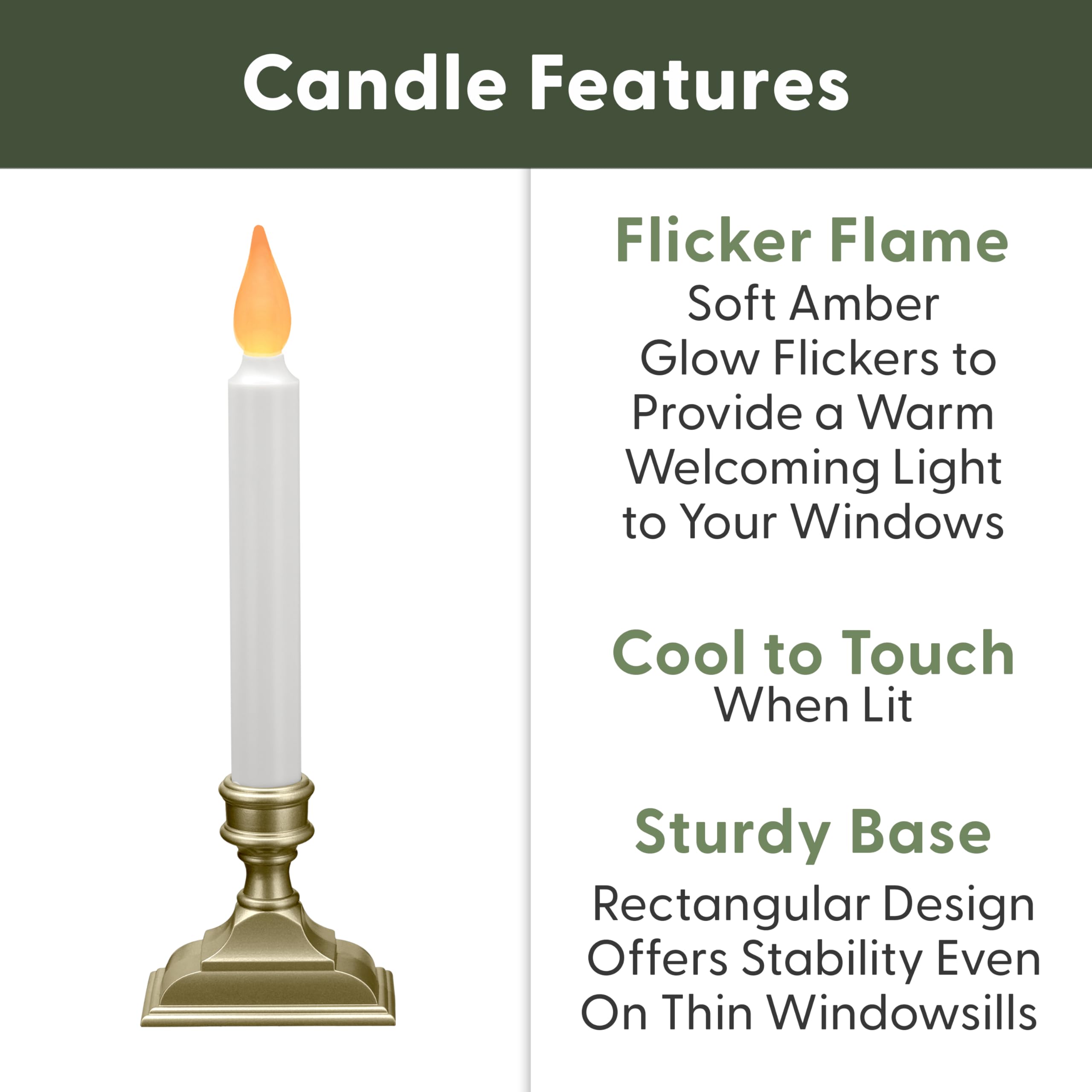 612 Vermont Battery Operated Led Window Candles With Flickering Amber Flame, Automatic Timer, 9.75 Inches Tall, Vt 1206P (Pack O
