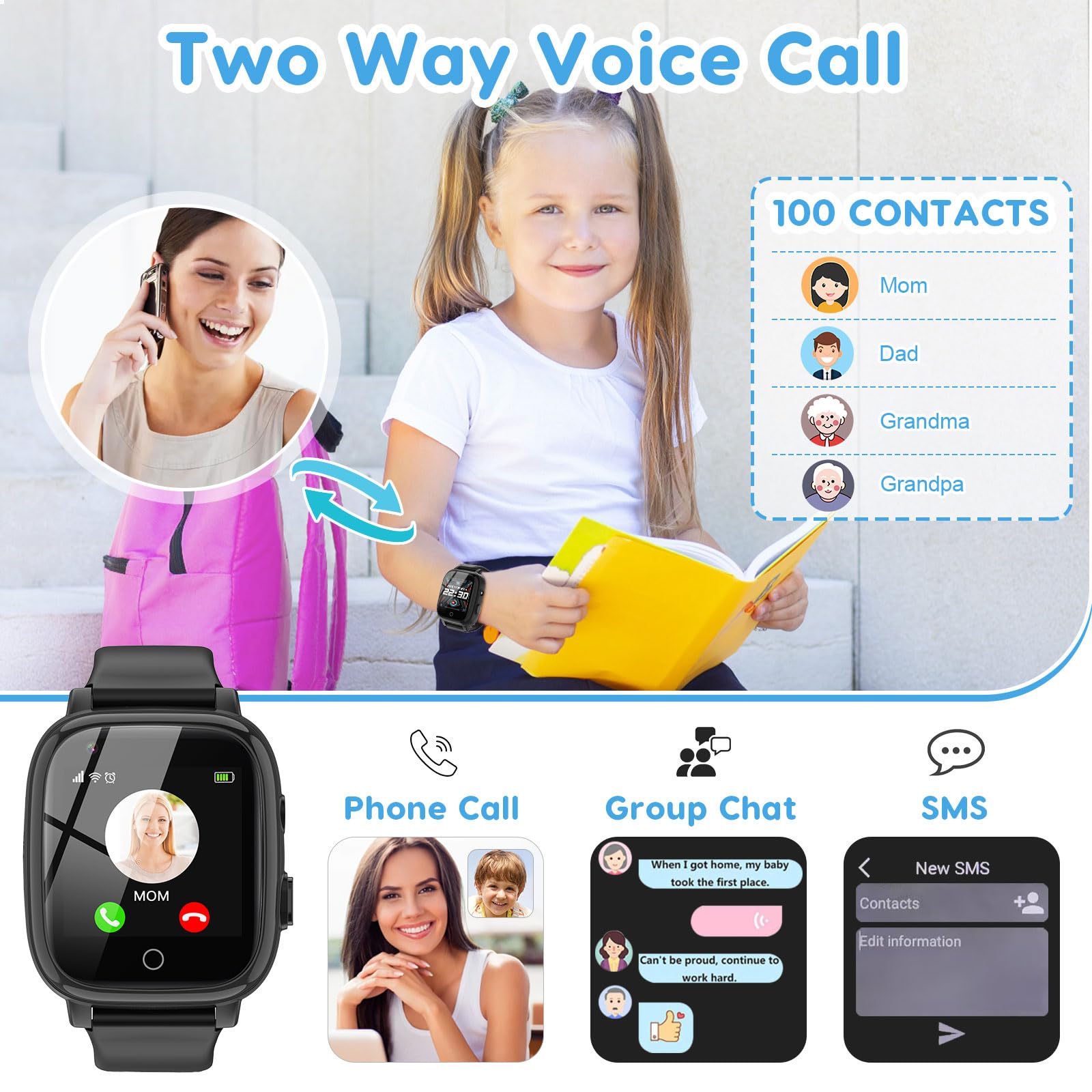 Cjc 4G Smart Watch For Kids With Gps Tracker, Texting And Calling, Kids Watch For Ages 4-12 - Includes 2 Way Call, Video Call, C