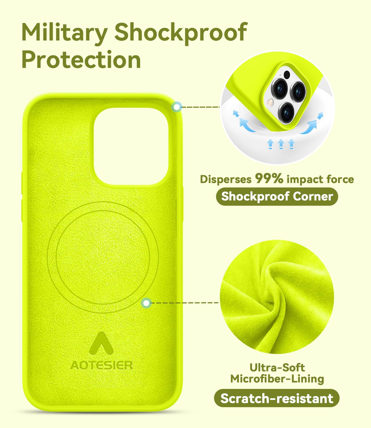Aotesier Iphone 13 Pro Case,[Military Shockproof Protection] Liquid Silicone Case With [Soft Anti Scratch Microfiber Lining] Cam
