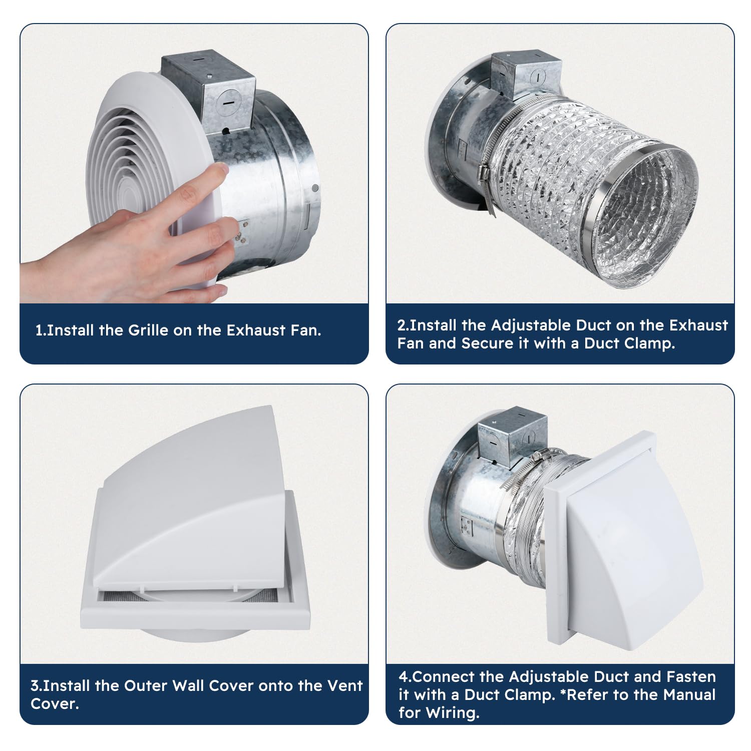 Quini 6-inch Bathroom Ventilation Exhaust Fan, 80 CFM, 4.0 Sones, Metal, White, Model K1