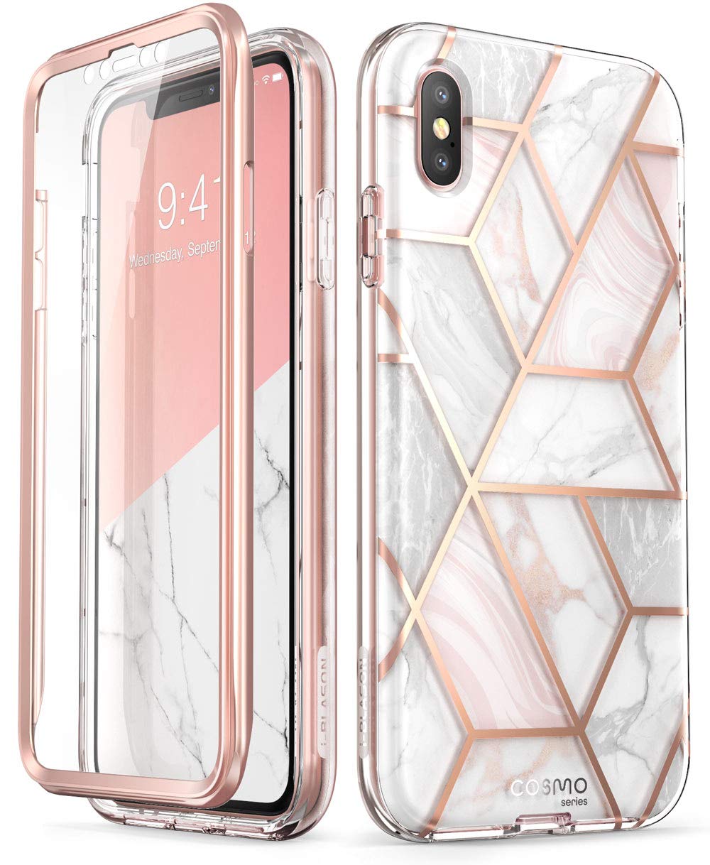 i-Blason Cosmo Full-Body Case for iPhone Xs/ iPhone X Case 2018 Release, Marble, 5.8