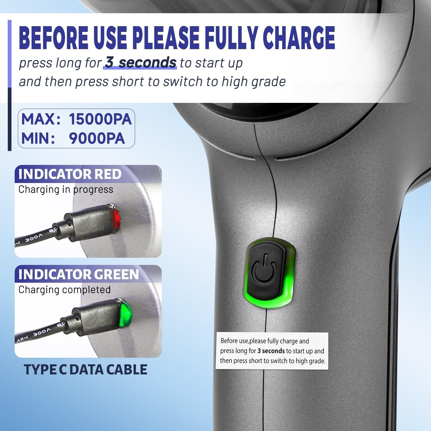 Benjen Mini Car Vacuum Cleaner, 15000Pa High Power, 3 In 1 Handheld Vacuum Cleaner With Brushless Motor, Portable Cordless Vacuu