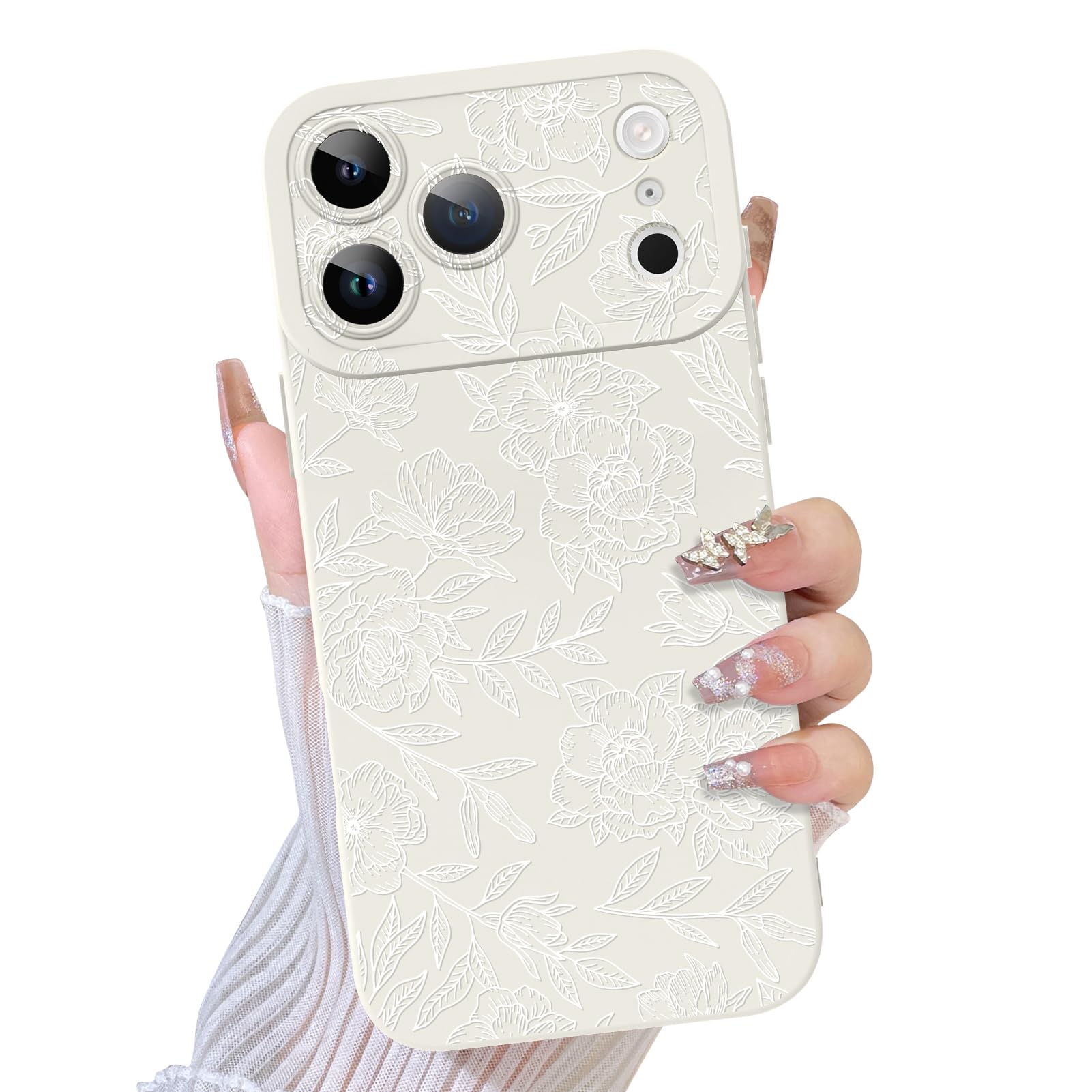 TEAUGHT Compatible with iPhone 17 Pro Case 2025 Cute Pattern Rose Floral Flower Shockproof Silicone Soft Camera Protection for G