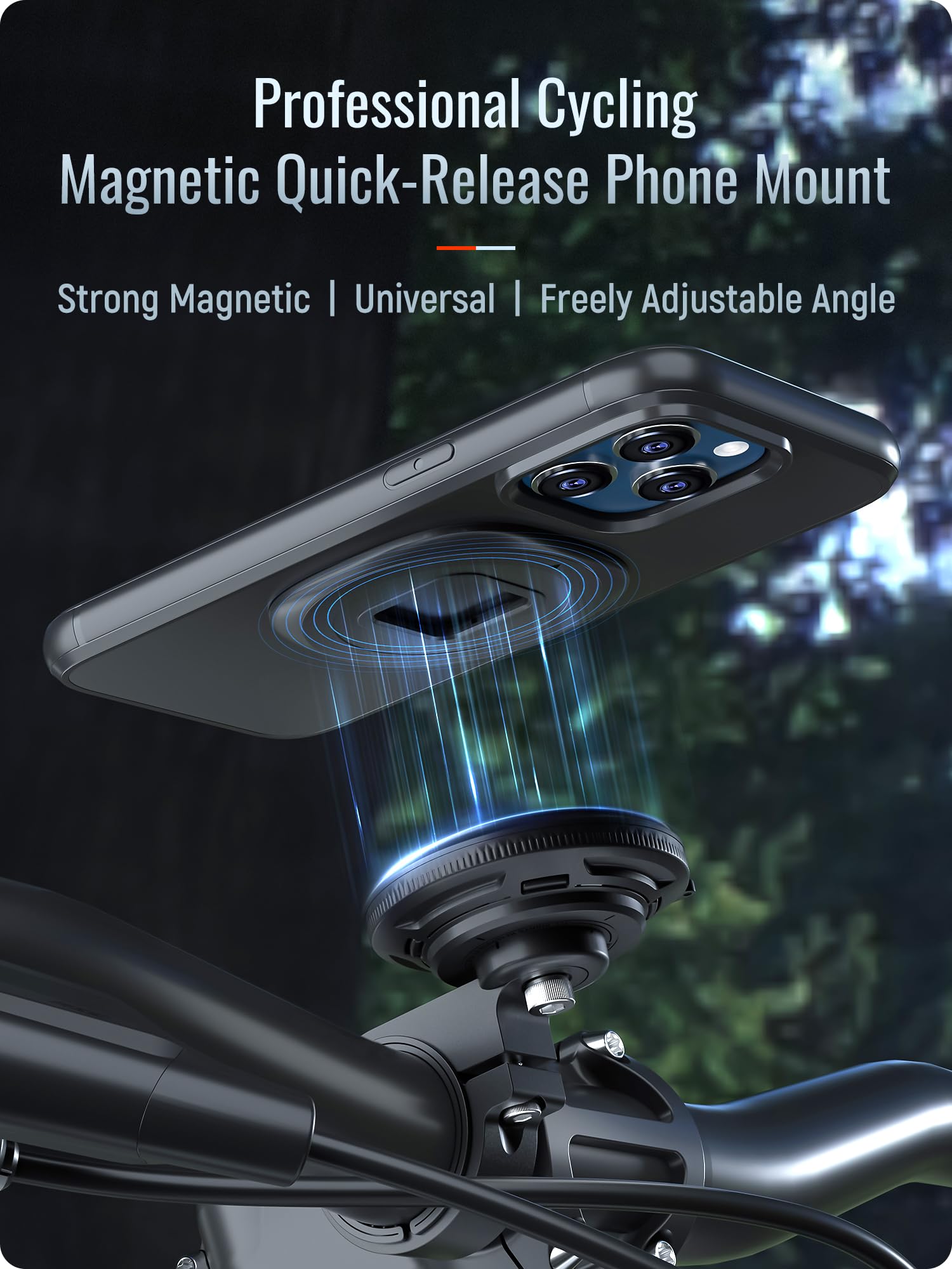 Sincetop Bike/Motorcycle Magnetic Phone Mount Series Q [ Quad ] - Quick Release - Aluminum Bicycle Handlebar Phone Holder - Comp