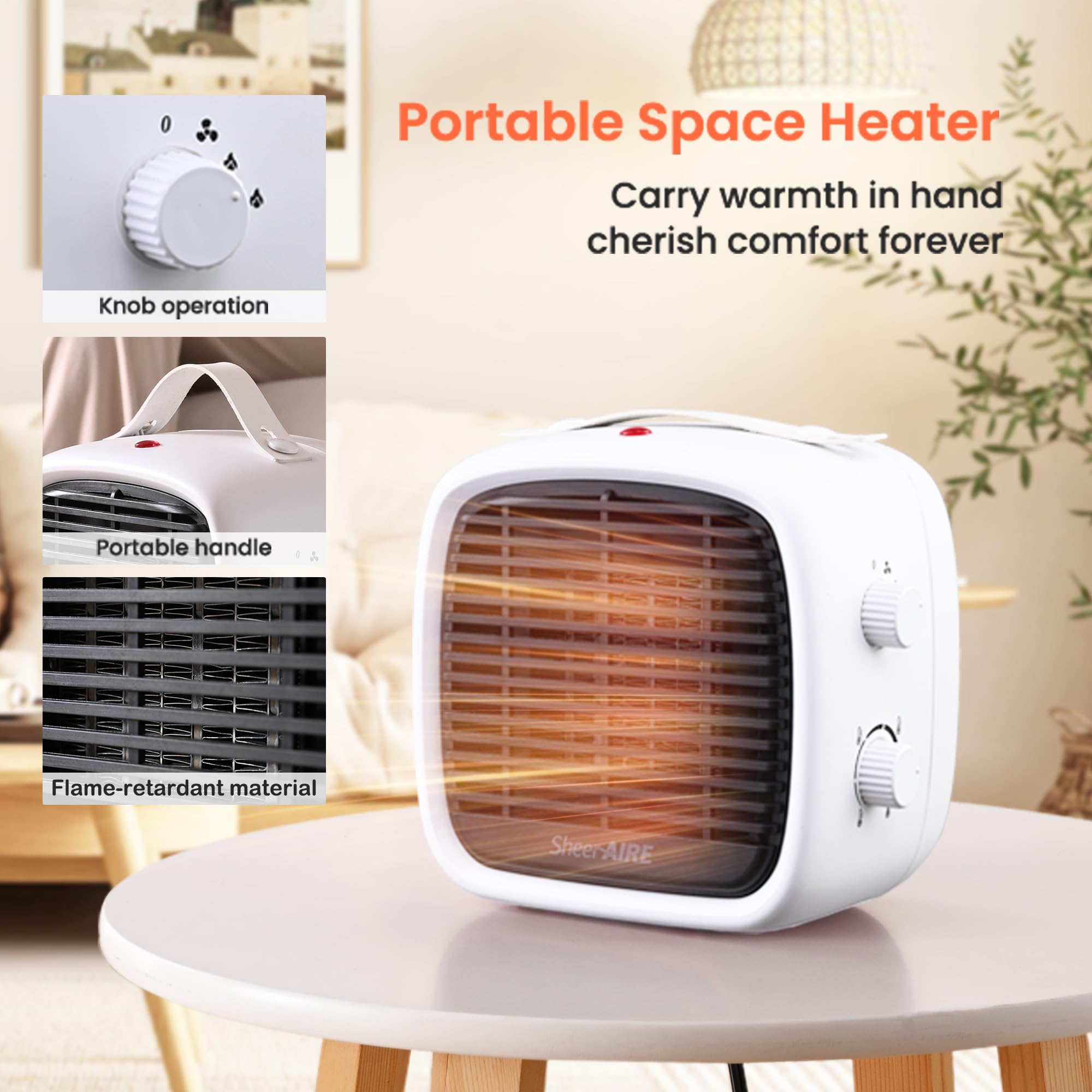 700W/1200W Ceramic Heater Simple White Small Heater Efficiency Energy Electric Desk Heater For Office Quiet Small Portable Heate