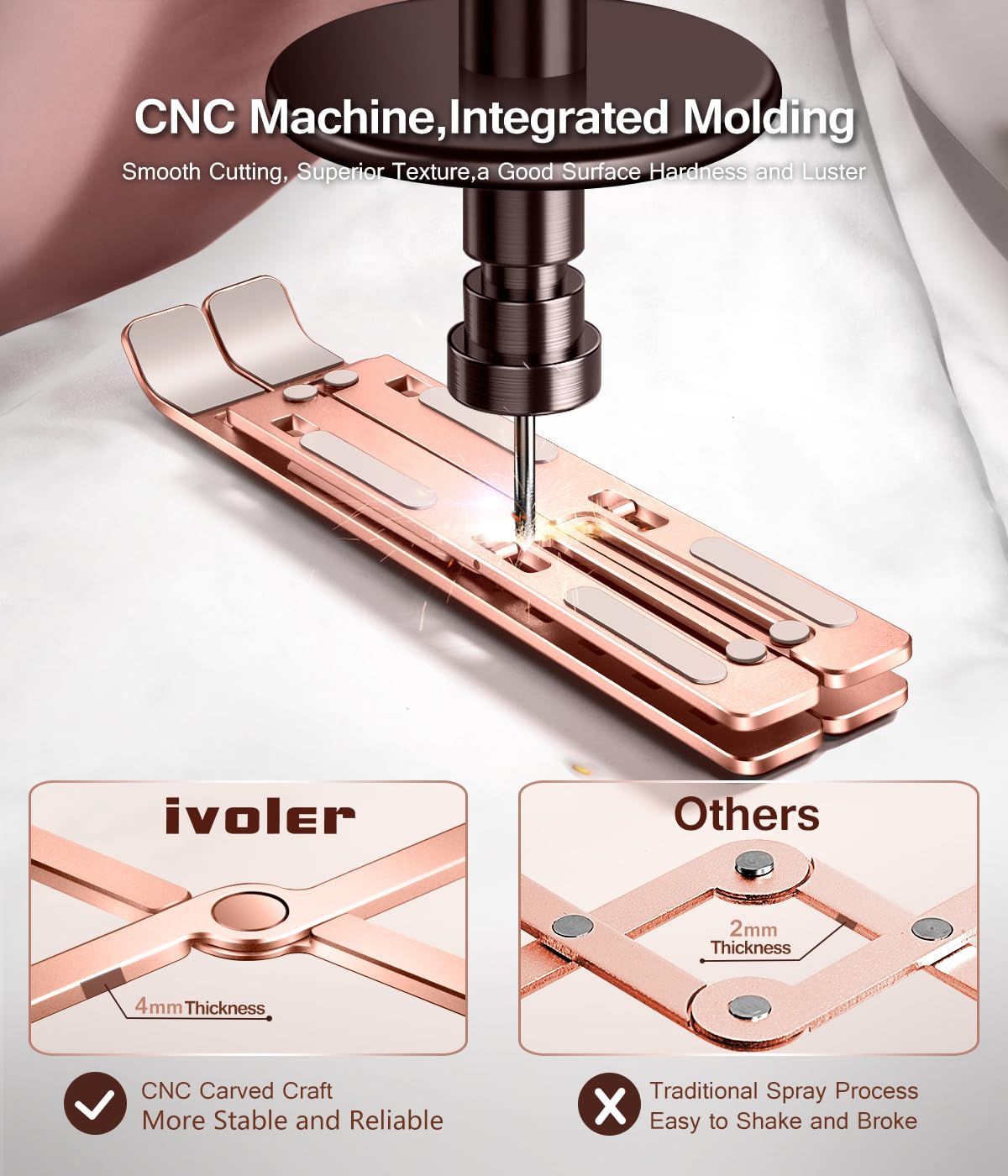 Laptop Stand, Ivoler Laptop Holder Riser Computer Tablet Stand, 6 Angles Adjustable Aluminum Ergonomic Foldable Portable Desktop Holder Compatible With Macbook,Ipad, Hp, Dell10 15.6� Rose Gold