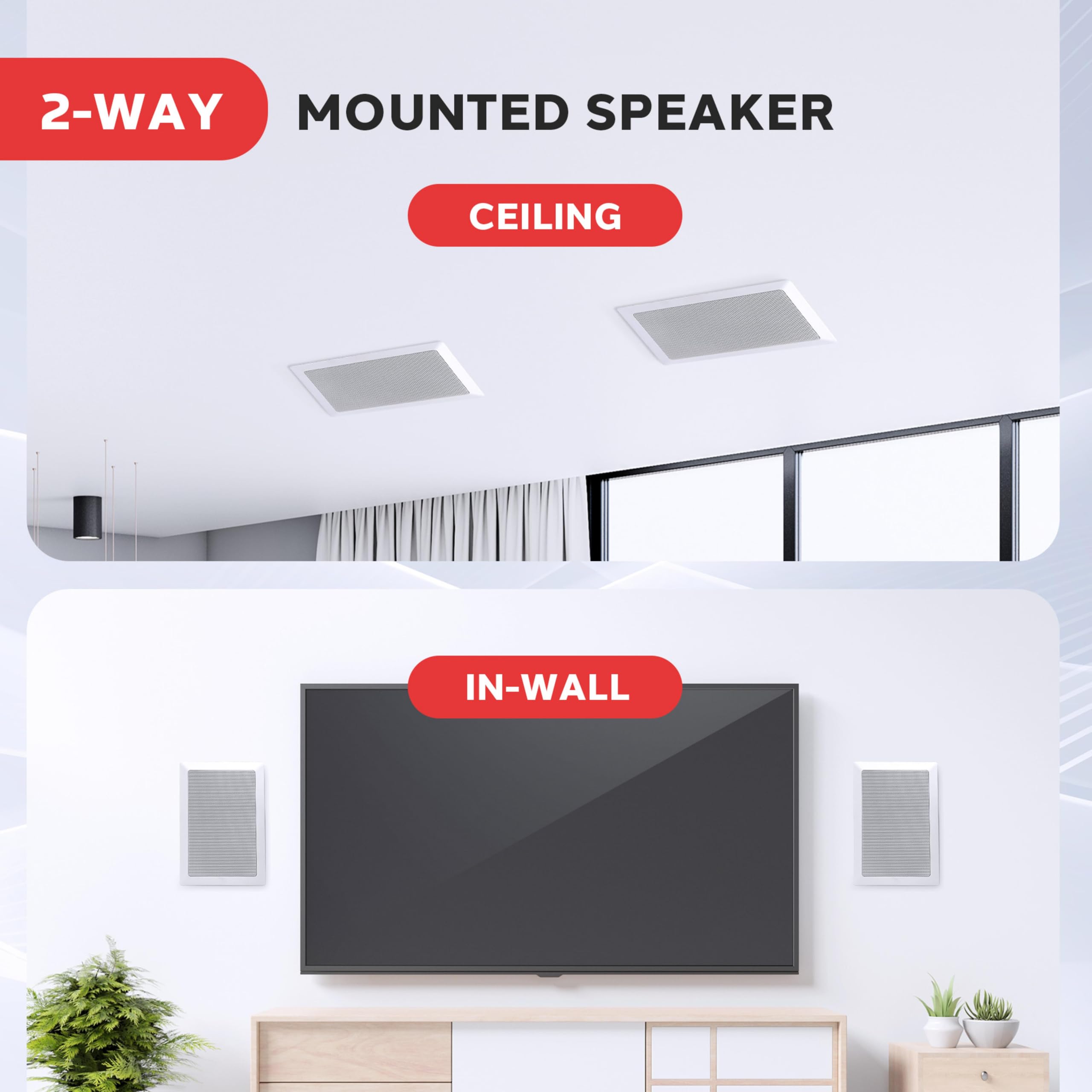Pyle In-Wall / In-Ceiling Dual 5.25 Enclosed Speaker Systems, 2-Way Flush Mount Stereo Speakers (Pair)