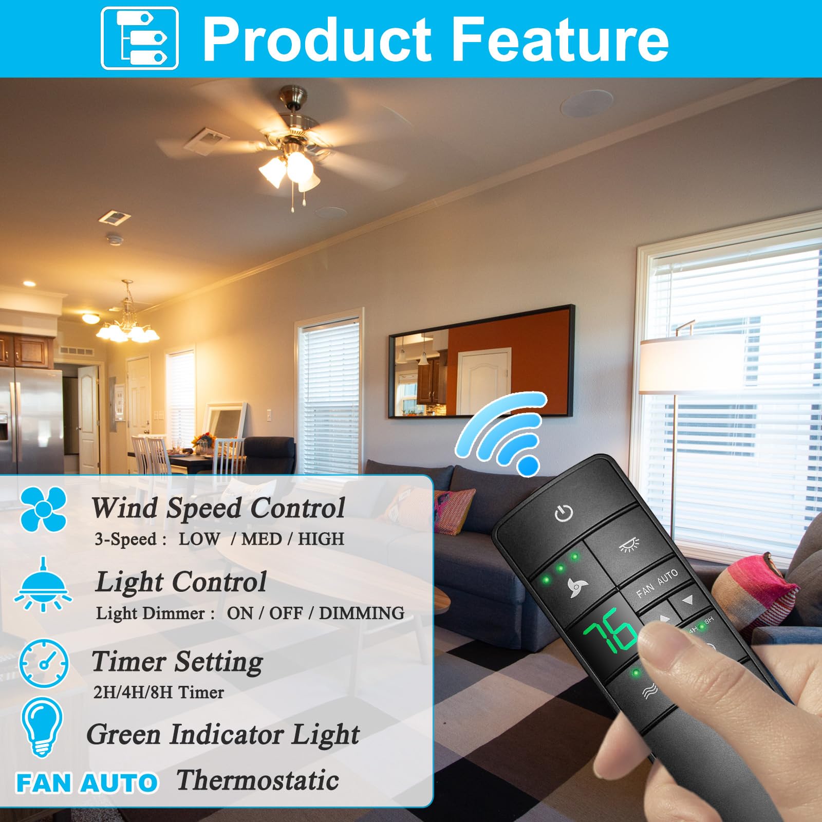 Thermostatic Ceiling Fan Remote Control Replacement For Hampton Bay 2Aazphd3/Hd3 Kujce10320/Tr222A, With Timer Light Dimmer, 3 S