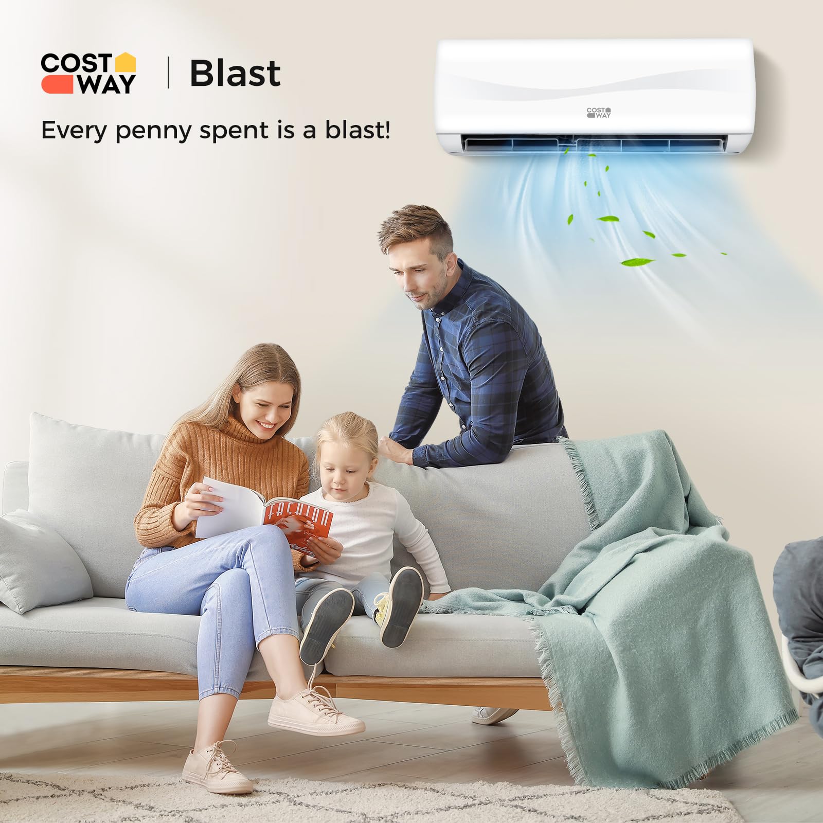 Costway 12000Btu Mini Split Air Conditioner & Heater, 17 Seer2 208 230V Wall Mounted Ductless Ac Unit Cools Rooms Up To 750 Sq.