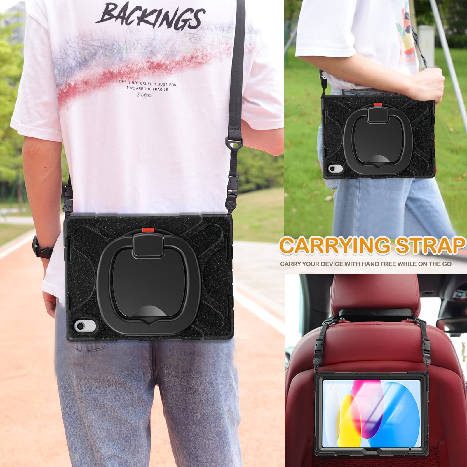 Braecn Case For Ipad 10Th Generation 2022 10.9    A2696 A2757 A2777, Heavy Duty Rugged Silicone Case With Swivel Ring Stand/Kick