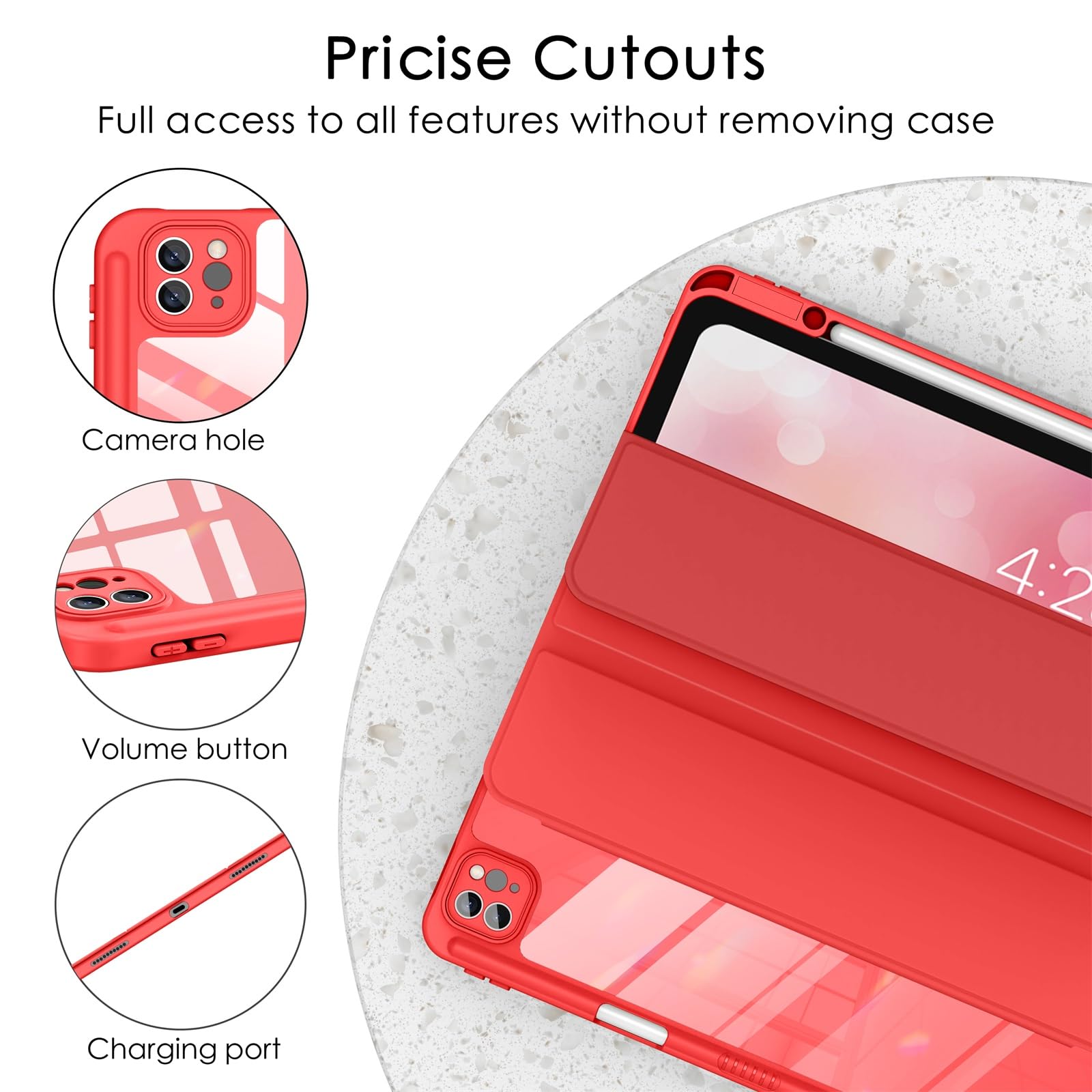 Soke Case For Ipad Air 13 M2 2024/Pro 12.9 (6Th/5Th/4Th Generation, 2022/2021/2020)   Pencil Holder+Auto Sleep/Wake+Camera Protection, Shockproof Back Cover For Ipad Pro 12.9 Inch,Burgundy Red