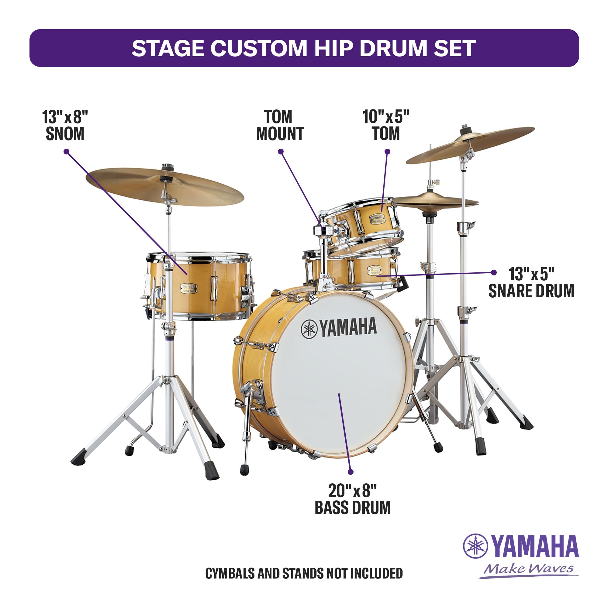Yamaha Stage Custom Hip - Natural Wood One-Box 4Pc Shell Sbp0F4Hnw