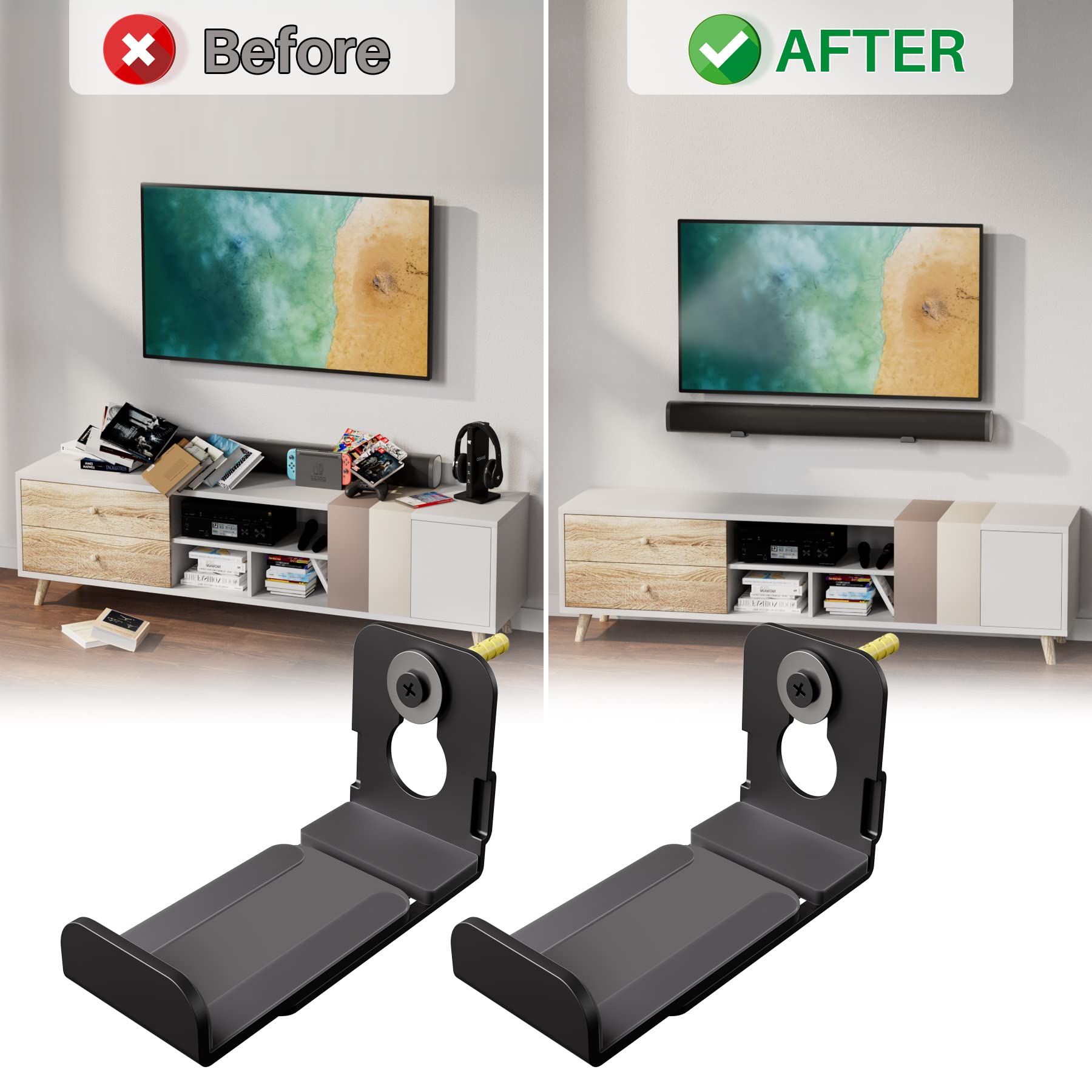 Aentgiu Sound Bar Wall Mount Bracket Universal Speaker Mounting Shelf Adjustable (3.4' 5.8') For Samsung, Vizio, Lg, Sony, Jbl, Bose Soundbar Mount With Hardware Kit