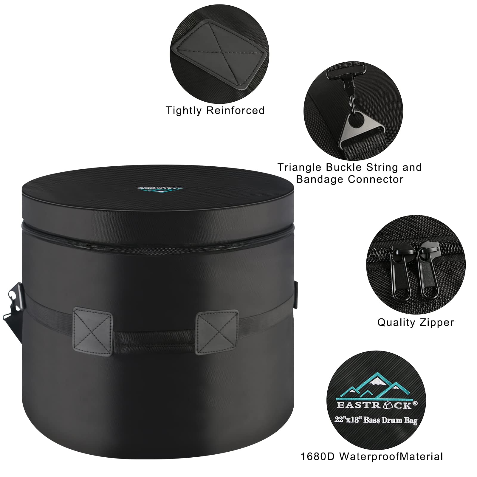 Eastrock 22'' X16'' Bass Drum Bag, Bass Drum Cases 15 Mm Thick Padding For Your Drum Protection (22 * 16'' Bass)