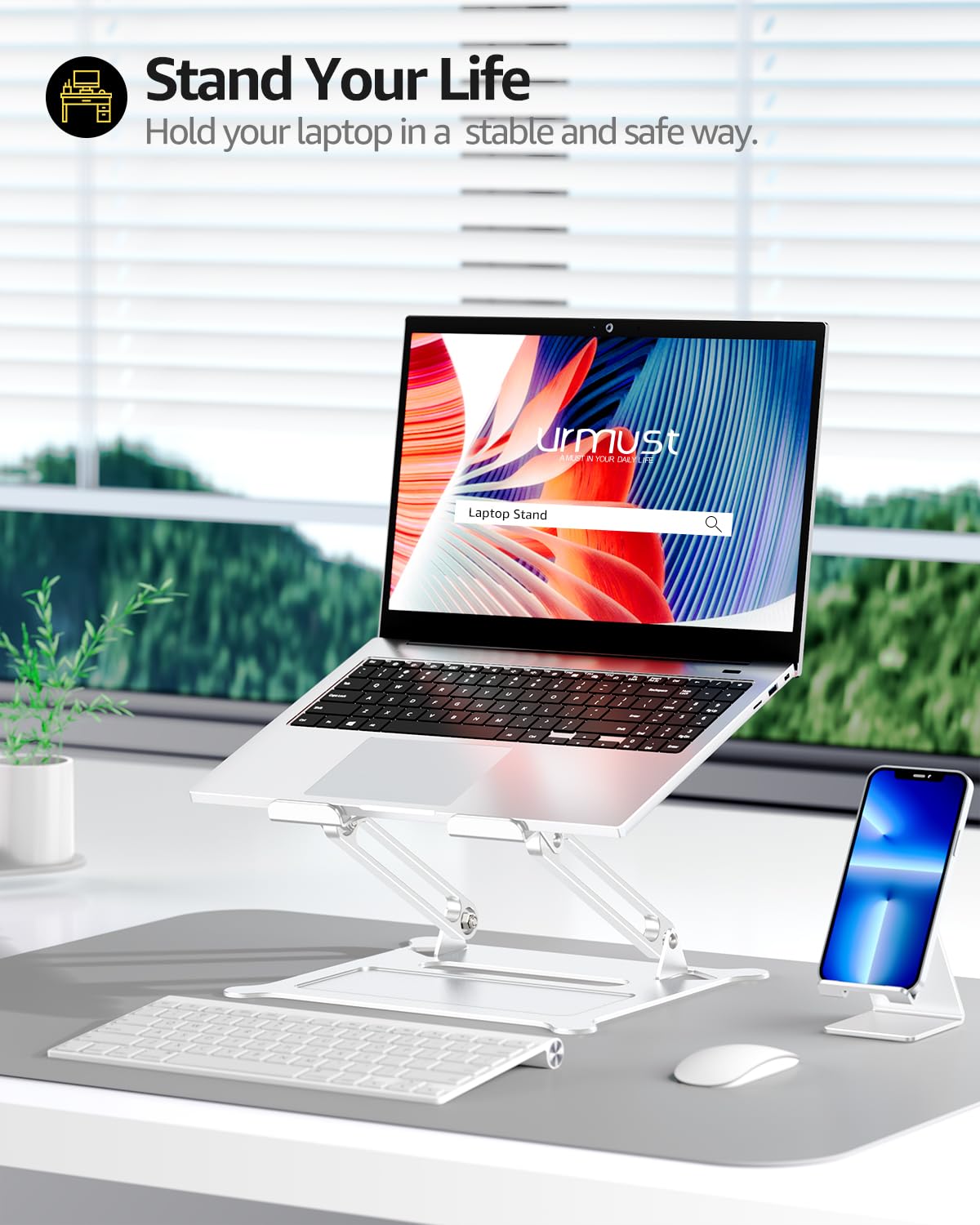 Urmust Laptop Notebook Stand Holder Adjustable Ultrabook Stand Riser Portable Compatible With Macbook Air Pro Hp Dell Xps Lenovo
