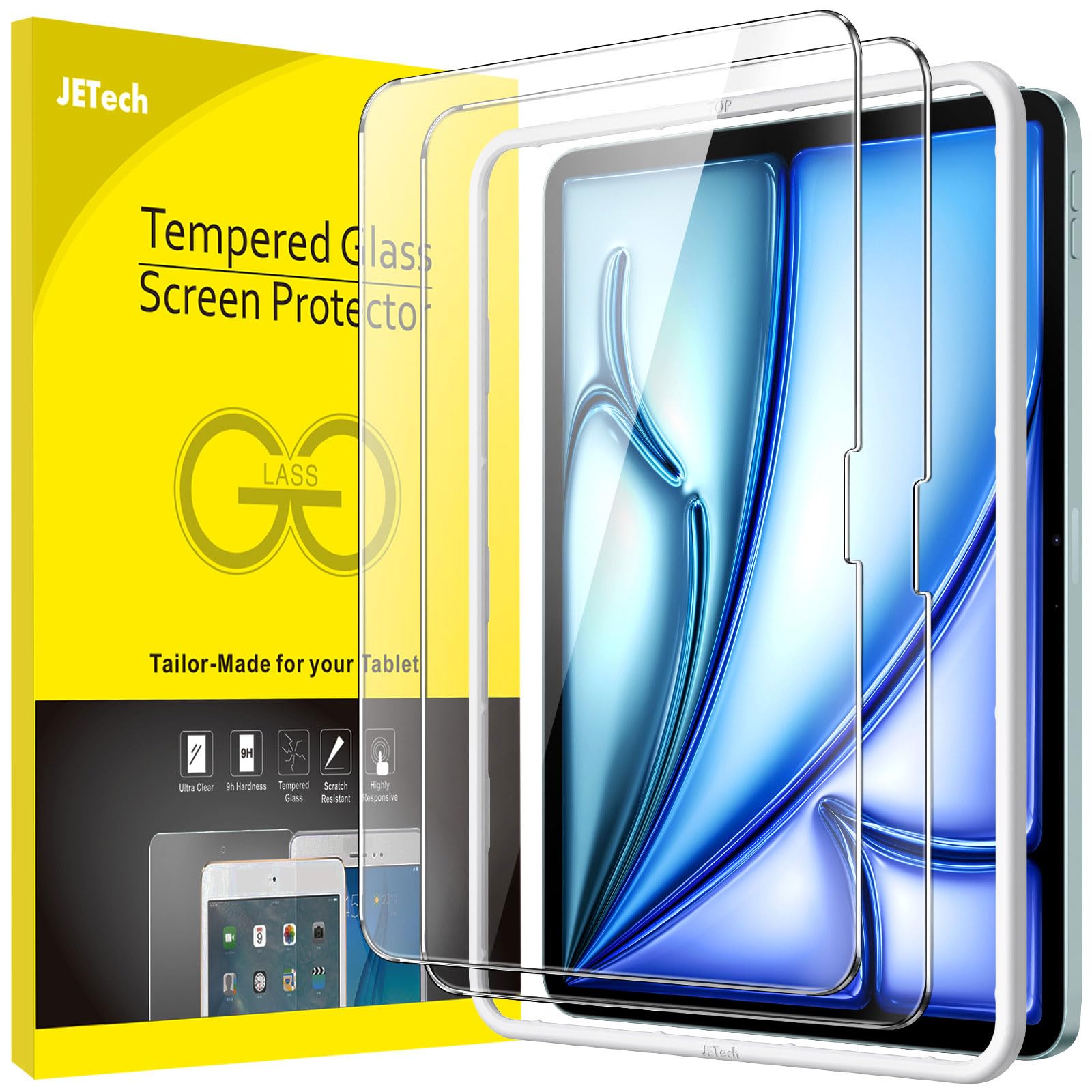 Jetech Screen Protector For Ipad Air 11 Inch M2 (2024) With Easy Installation Frame, Tempered Glass Film, Hd Clear, 2 Pack