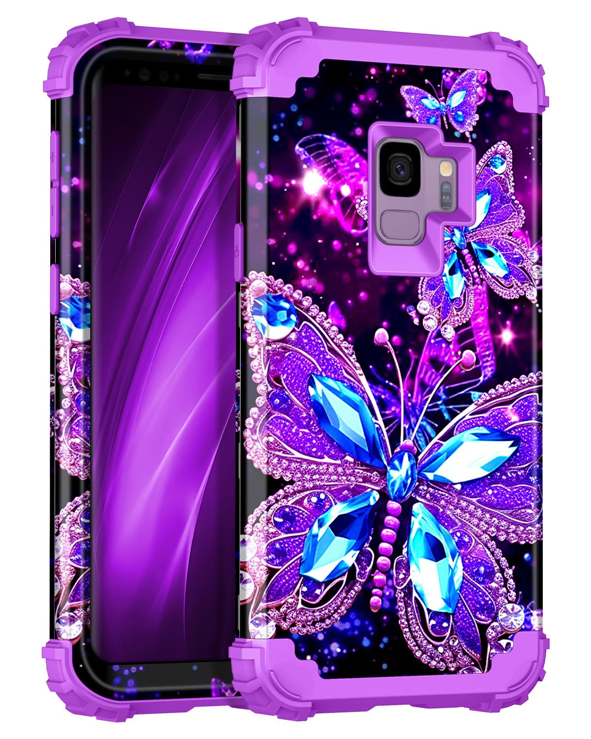 Miqala for Galaxy S9 Case,Glow in The Dark Three Layer Heavy Duty Shockproof Full Body Protection Hard Plastic Bumper+Soft Silic