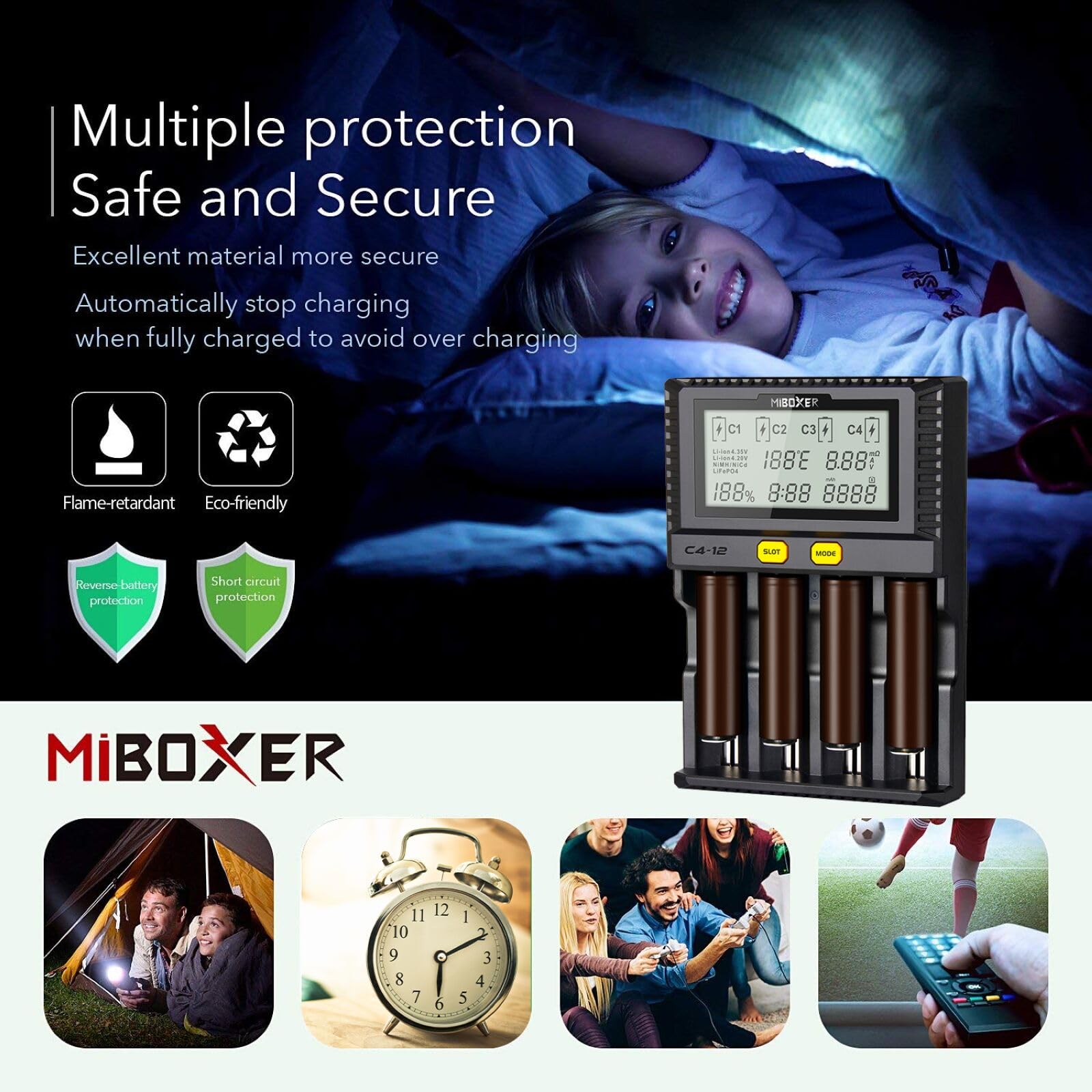 Miboxer Fastest 18650 Battery Charger,3A/Bay Quick Charging Chargeable Aa Aaa D 26650 18490 18350 18500 Rcr123 Li Ion/Imr/Inr/Ic