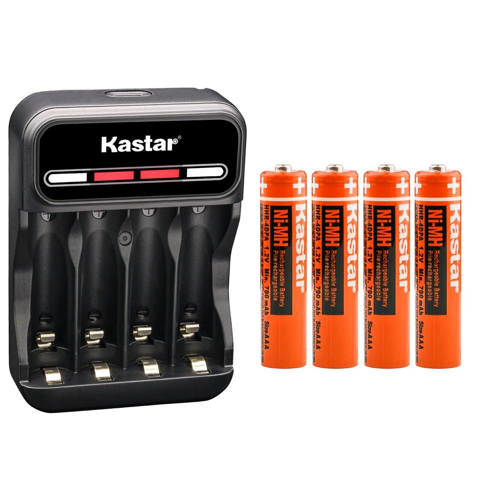 Kastar 4 Pack Battery And Cmh4 Smart Usb Charger Compatible With Panasonic 1.2V 400Mah Bk40Aaabu, 1.2V 550Mah Hhr 4Dpa/4B Hhr 55