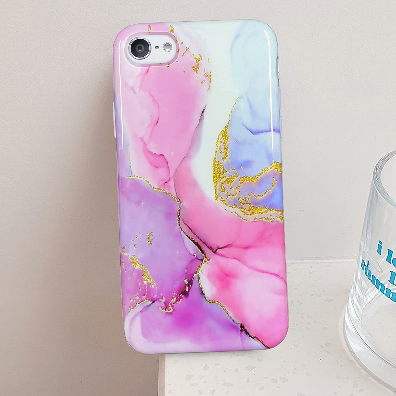 Ipod Touch 7Th Generation Case, J.West Ipod Touch 6 Ipod 5 Case, Sparkle Gold Glitter Pink Marble Design Slim Fit Anti Scratch F