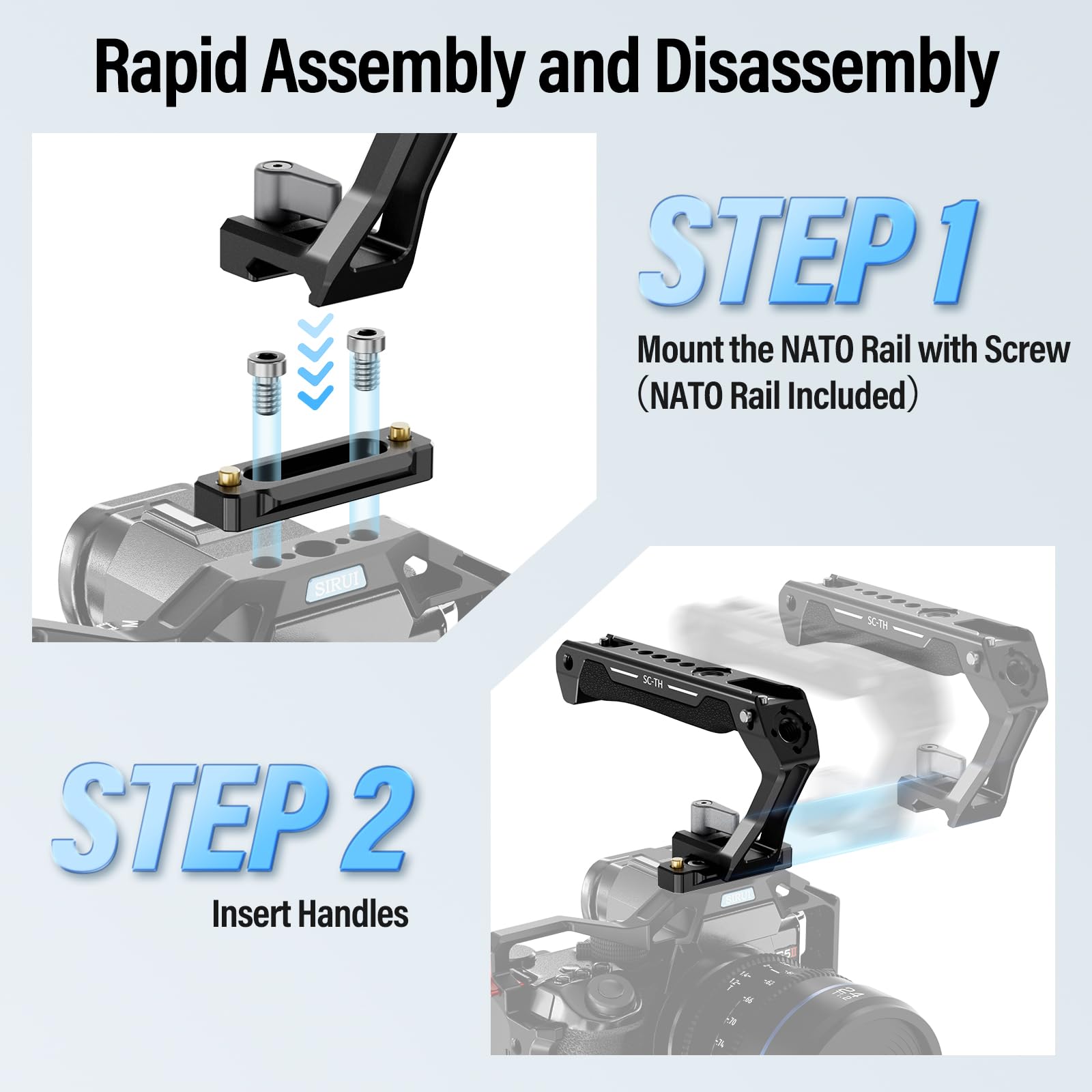Sirui Nato Top Handle With Quick Release Nato Rail, Lightweight Handle Grip With Cold Shoes With Safety Pins, Universal Top Handle For Camera Cage, Sc Th