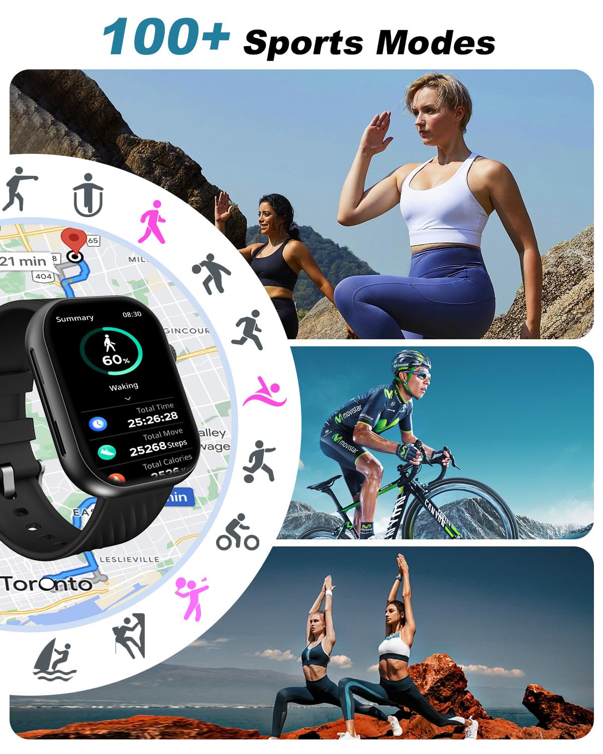 Smart Watch For Men Women (Answer/Make Call), 2.0Smartwatch Fitness Tracker With 100+ Sport Modes, Heart Rate/Sleep Monitor, Ped