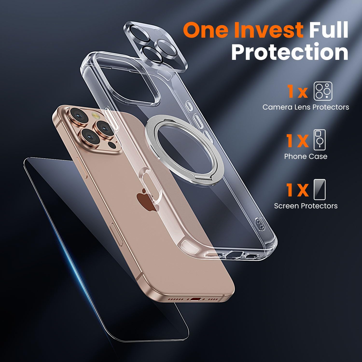 Toushion 3 In 1 For Iphone 16 Pro Case Clear With Stand,Not Yellowing,Flexible Stable Stand,Kickstand,Fits Magsafe,Military-Grad