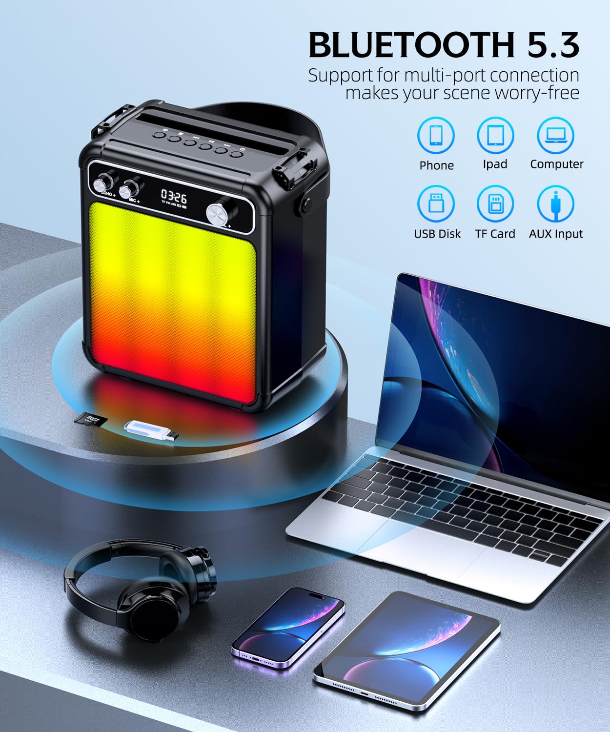 Karaoke Machine,Karaoke Machine For Adults,Bluetooth Speaker With 2 Wireless Karaoke Microphones For Adults & Kids With Led Ligh