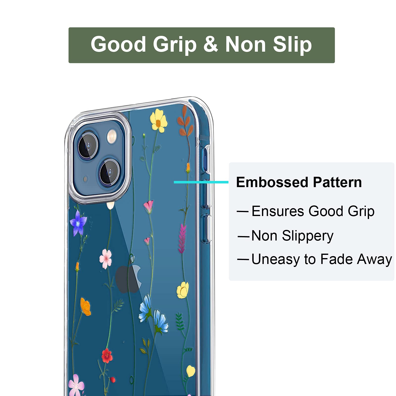 Unov iPhone 13 Mini Case Slim Protective Embossed TPU Floral Art 5.4 Inch