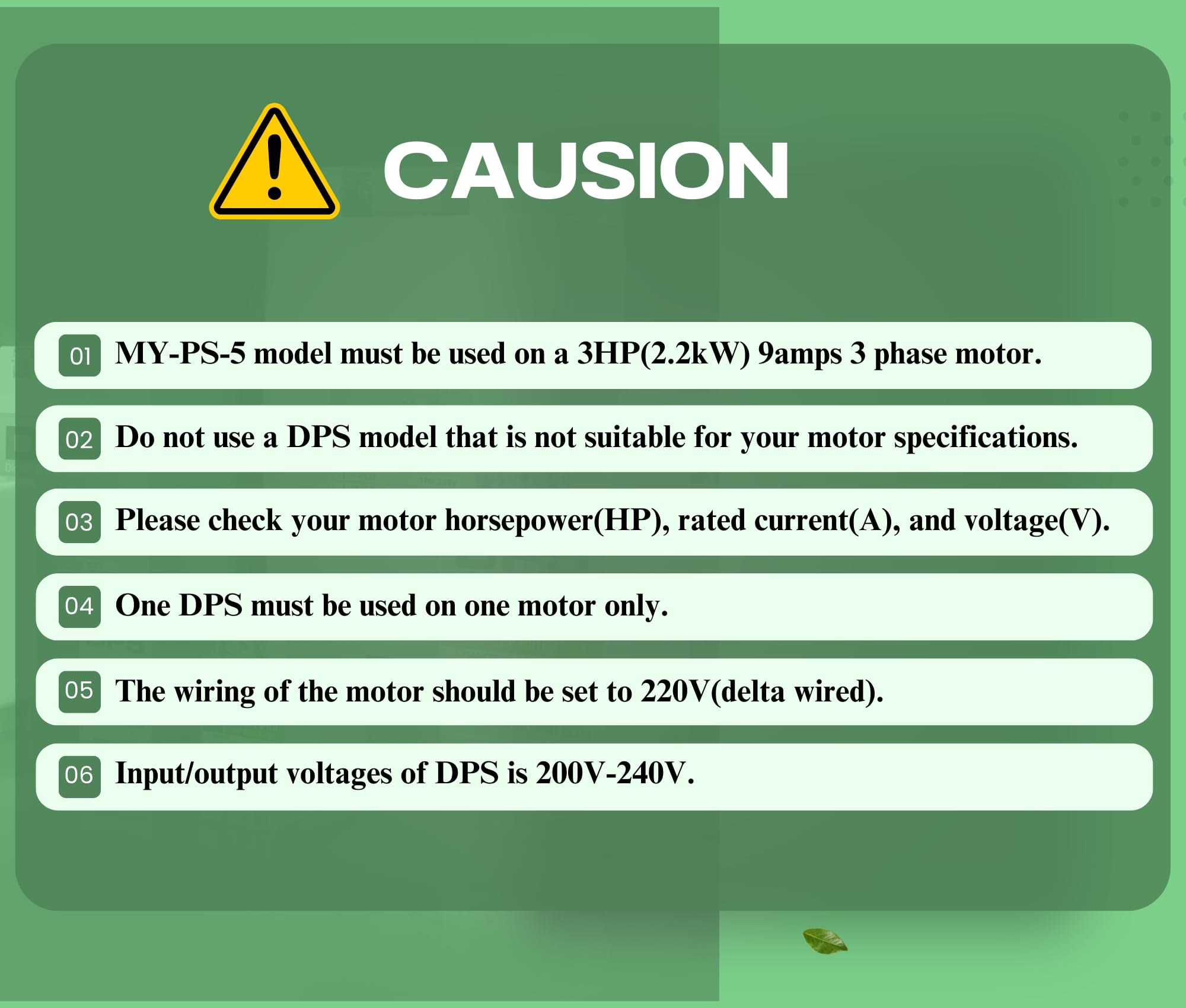 Capacity(Dps) 5Hp 15A 220V, Single Phase To 3 Phase Converter, 220V My Ps 5 Must Be Only Used For 3Hp(2.2Kw) 9A 220V 3 Phase Mot