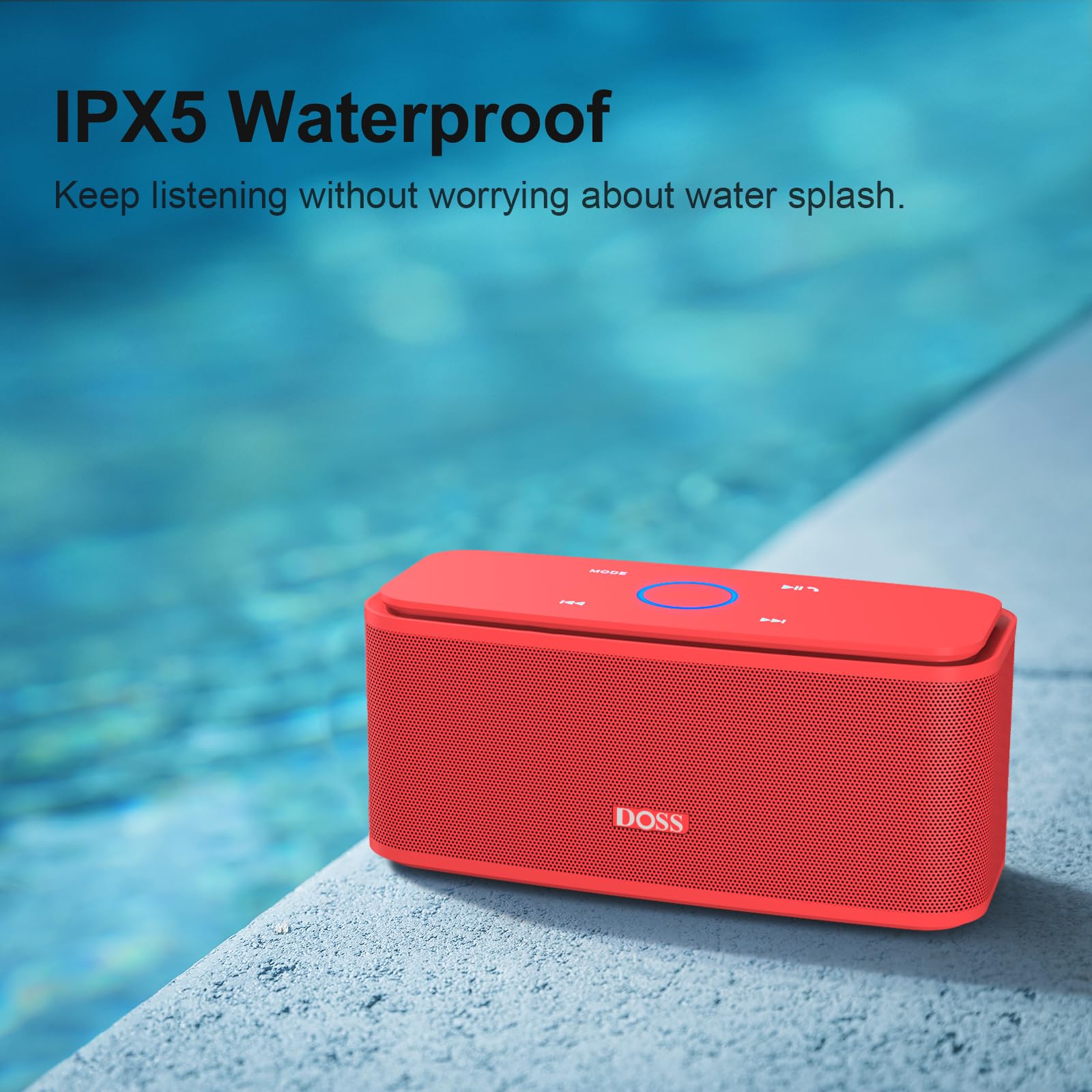 Doss Bluetooth Speaker, Soundbox Touch Portable Wireless Speaker With 12W Hd Sound And Bass, Ipx5 Water Resistant, 20H Playtime, Touch Control, Handsfree, Speaker For Home, Outdoor, Travel Red