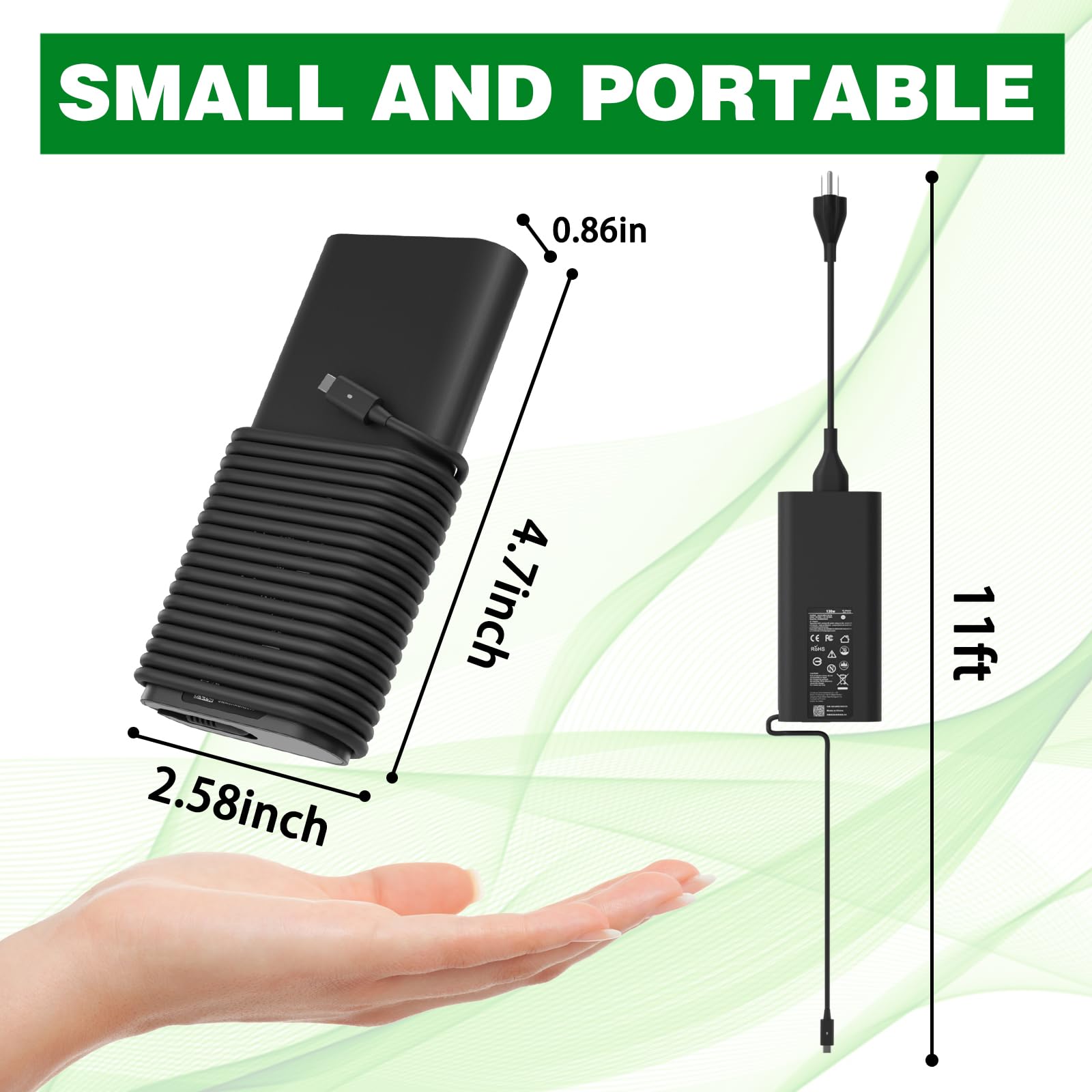 130W Usb C Laptop Charger For Dell Precision 5470 5480 5550 5560 5530 5570 5750 5760 5770 3550 3560 3570 3571 2In1,Xps 15 17 957