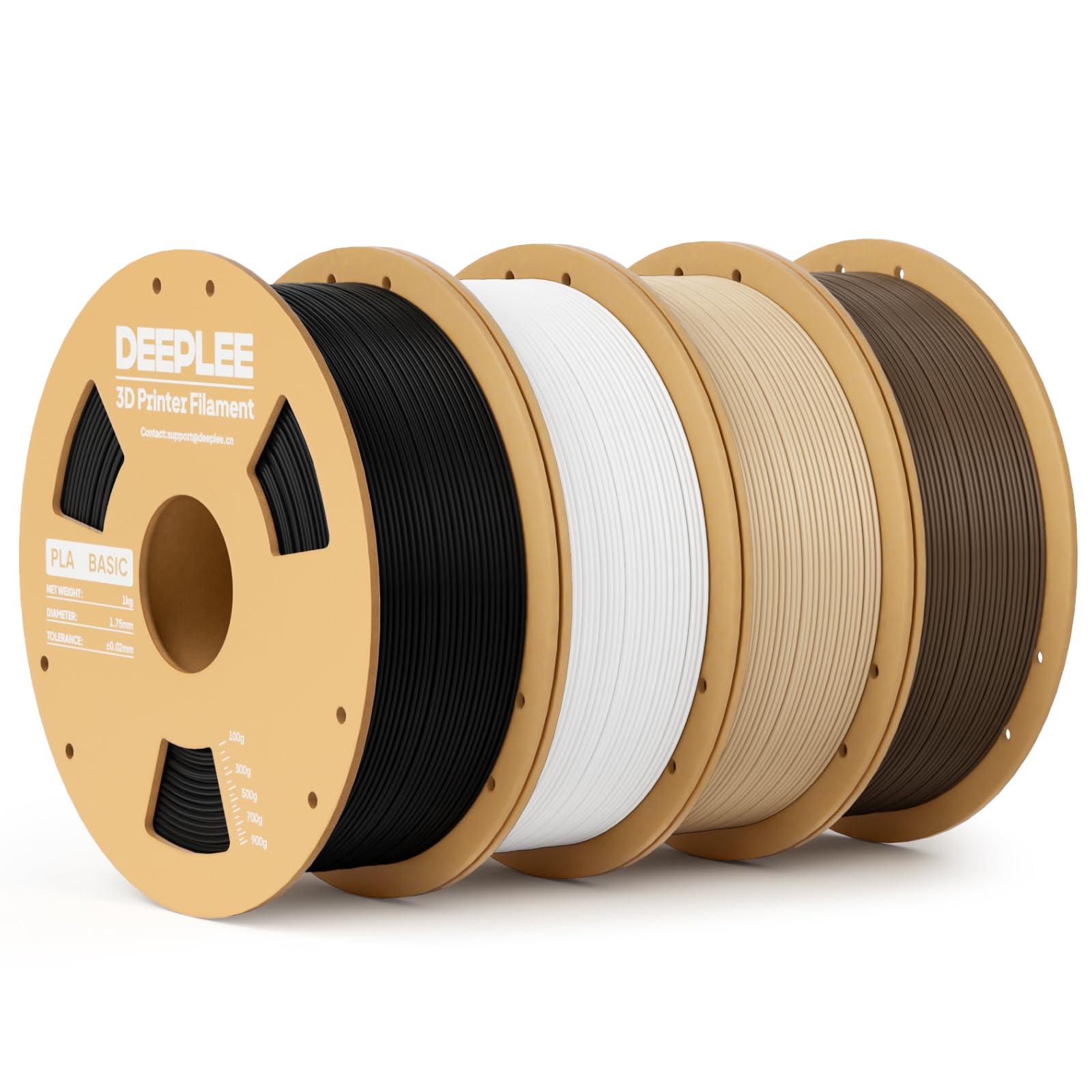 DEEPLEE Basic PLA Filament 1.75mm, 3D Printer Filament, Black White Beige & Brown 4kg