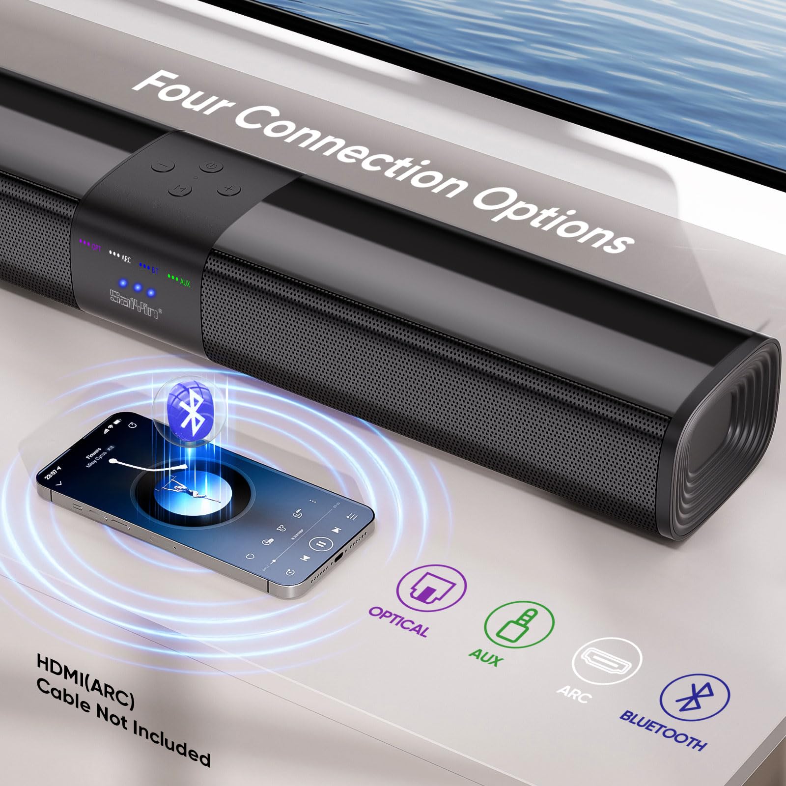 Saiyin Sound Bars For Smart Tv With Subwoofer, Soundbar With Optical/Arc/Aux And Bluetooth Inputs, Surround Sound System With 5.