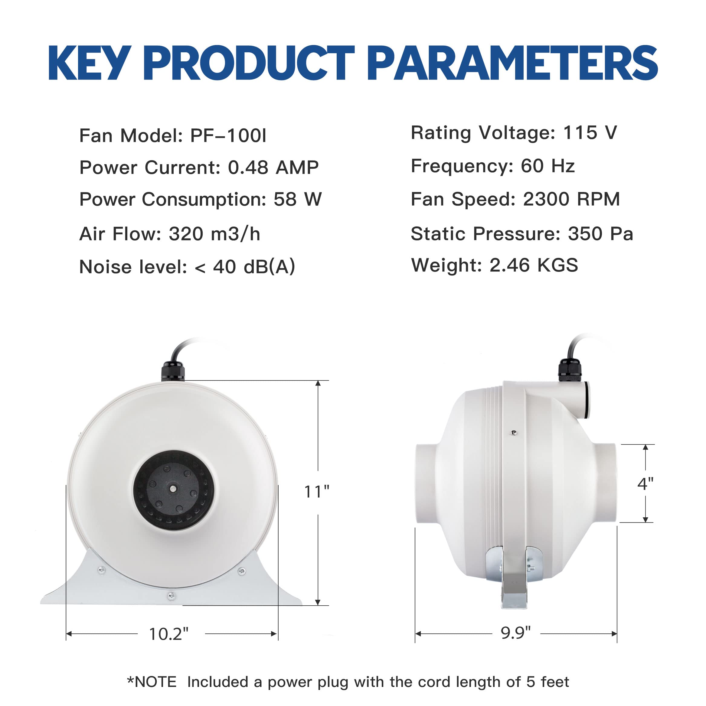 Xyfair Xyf Air Pf 100 | Radon Mitigation Fan 4'' 190Cfm | Waterproof Duct Fan (Indoor/Outdoor)