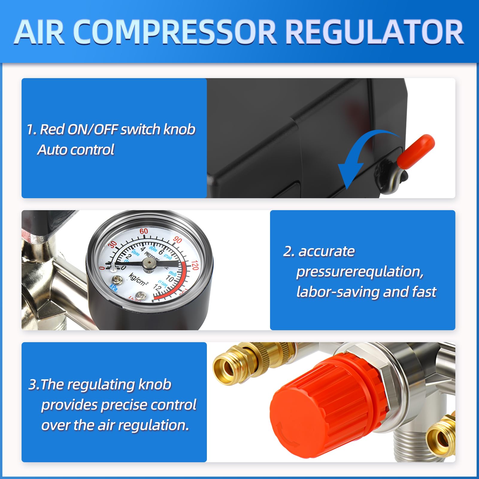 Meanlin Measure Air Compressor Pressure Switch Control Valve 95 125 Psi 110V 240V 1 Way Replacement Parts With 0 180 Pressure Ga