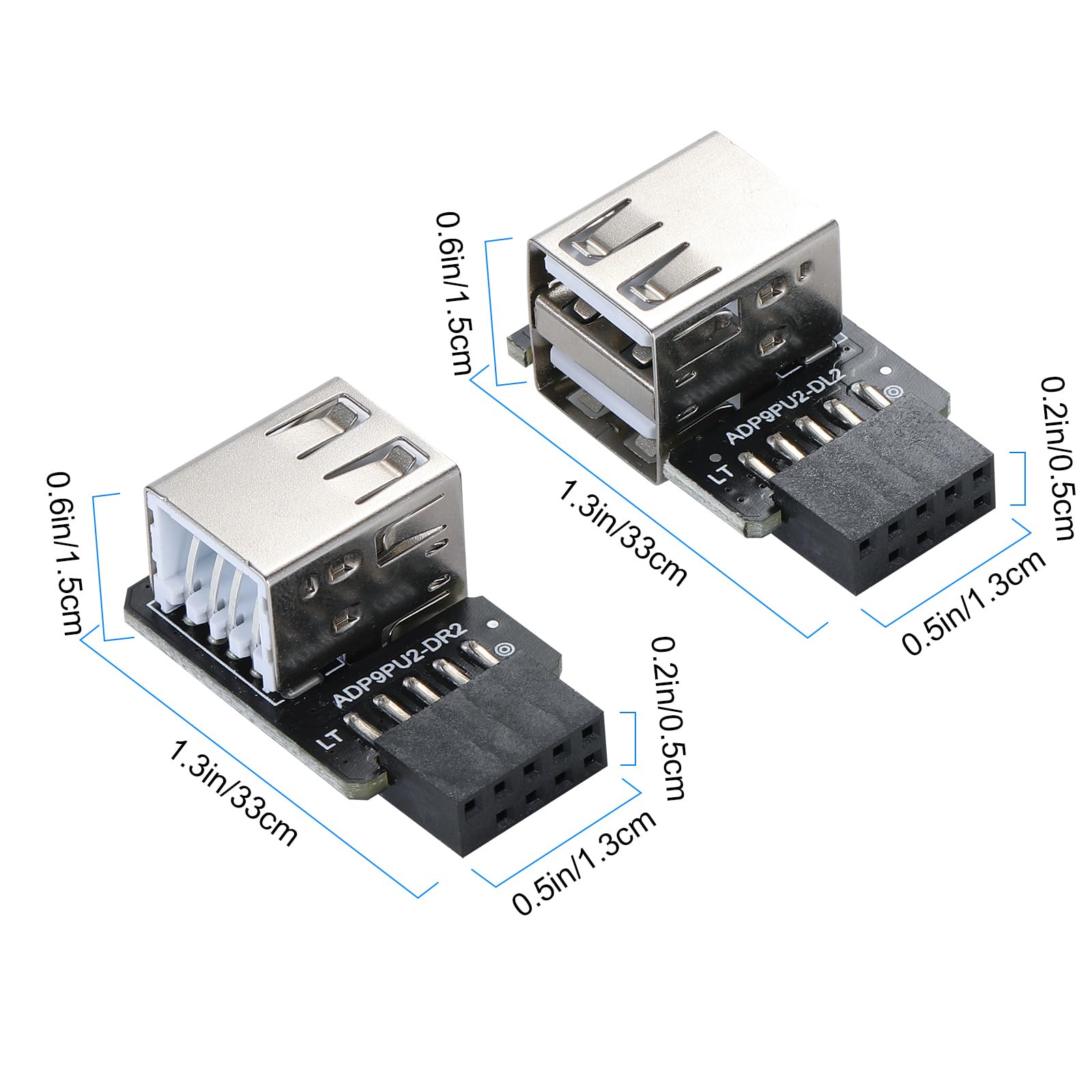 Mzhou Dual 2 Port Usb Motherboard Dual Usb 2.0 9Pin Female Adapter Converter Dual Layer Type For Pc(Left/Right Type)