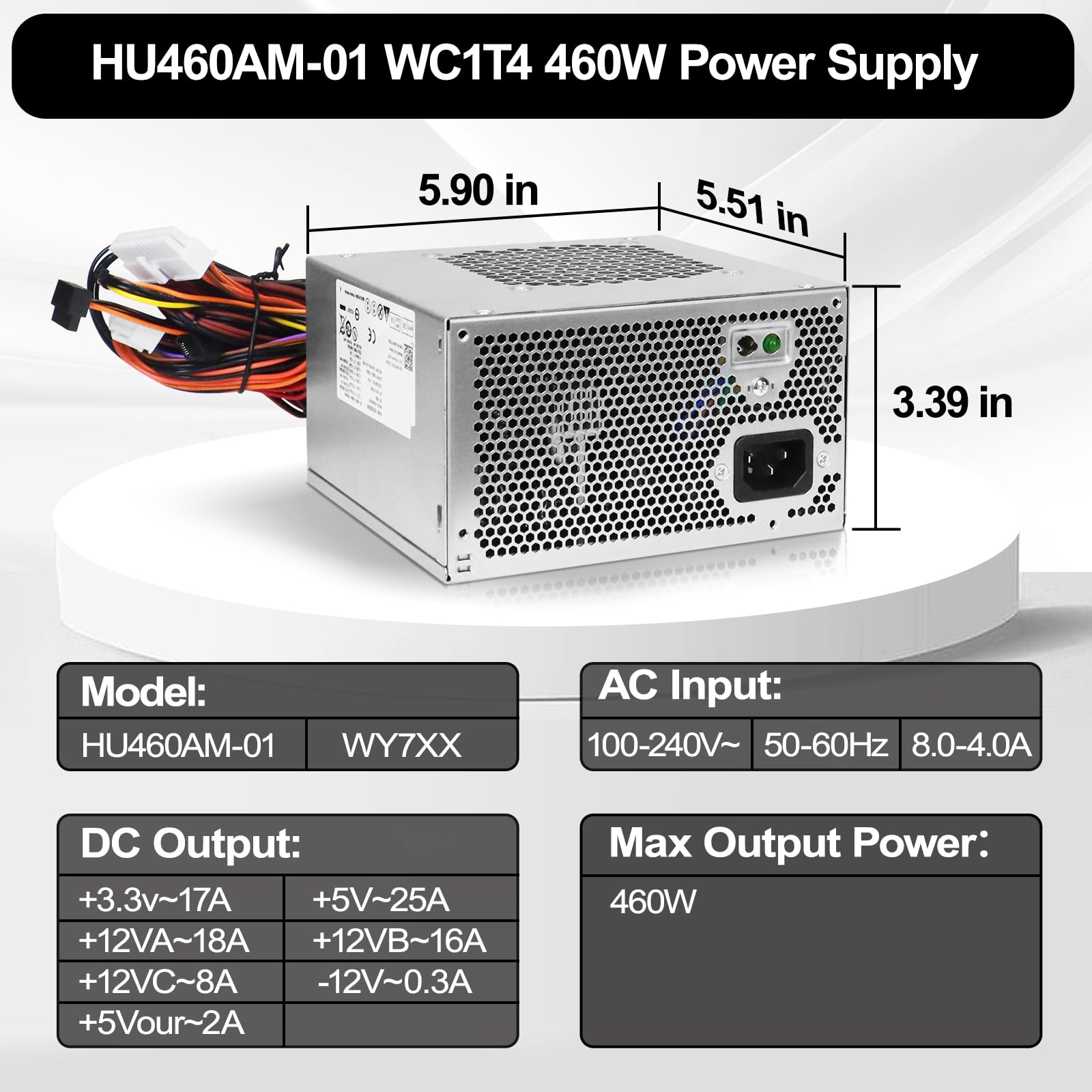 Lxun Upgrad Hu460Am 01 Wc1T4 D460Am 03 460W Power Supply Compatible With Dell Xps 8930 8920 8910 8900 8700 8300 Alien Ware Aurora R5 Replacs Dps 460Db 15 Ac460Am 01 Wy7Xx L350Am 00 Ac460Ad 00 Psu