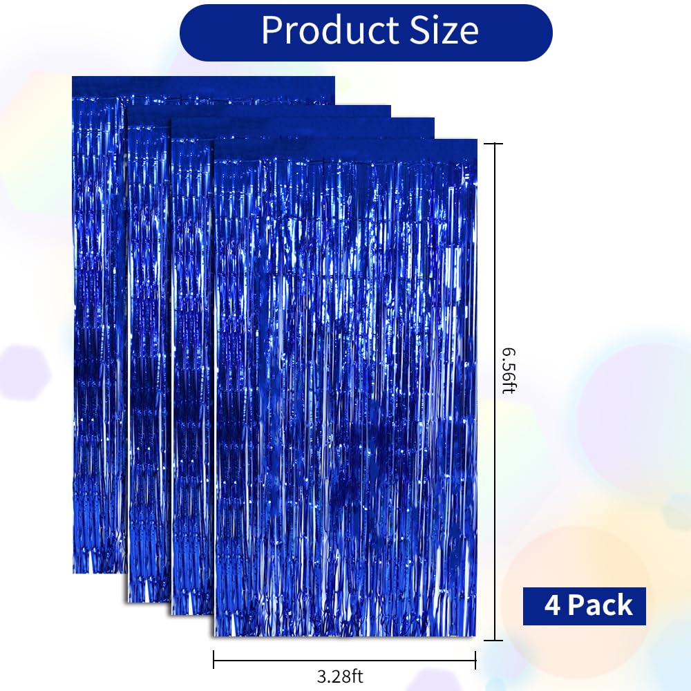 Beishida 4 Pcs Blue Door Streamers Tinsel Curtain Party Backdrop Fringe Foil Wall Background For Birthday Halloween Christmas We