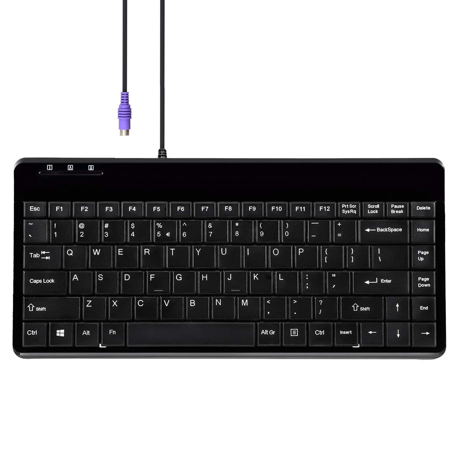 Perixx Periboard 409P Wired Ps2 Mini Keyboard, Black, Us English Layout