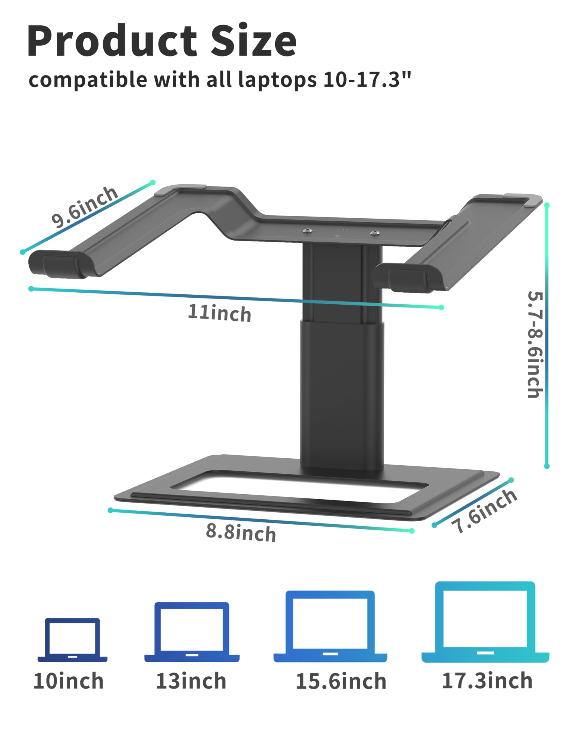 Soundance Adjustable Laptop Stand For Desk, Computer Stand, Ergonomic Laptop Riser Holder Compatible With 10 To 17.3 Inches Notebook Pc Computer, Aluminum Black
