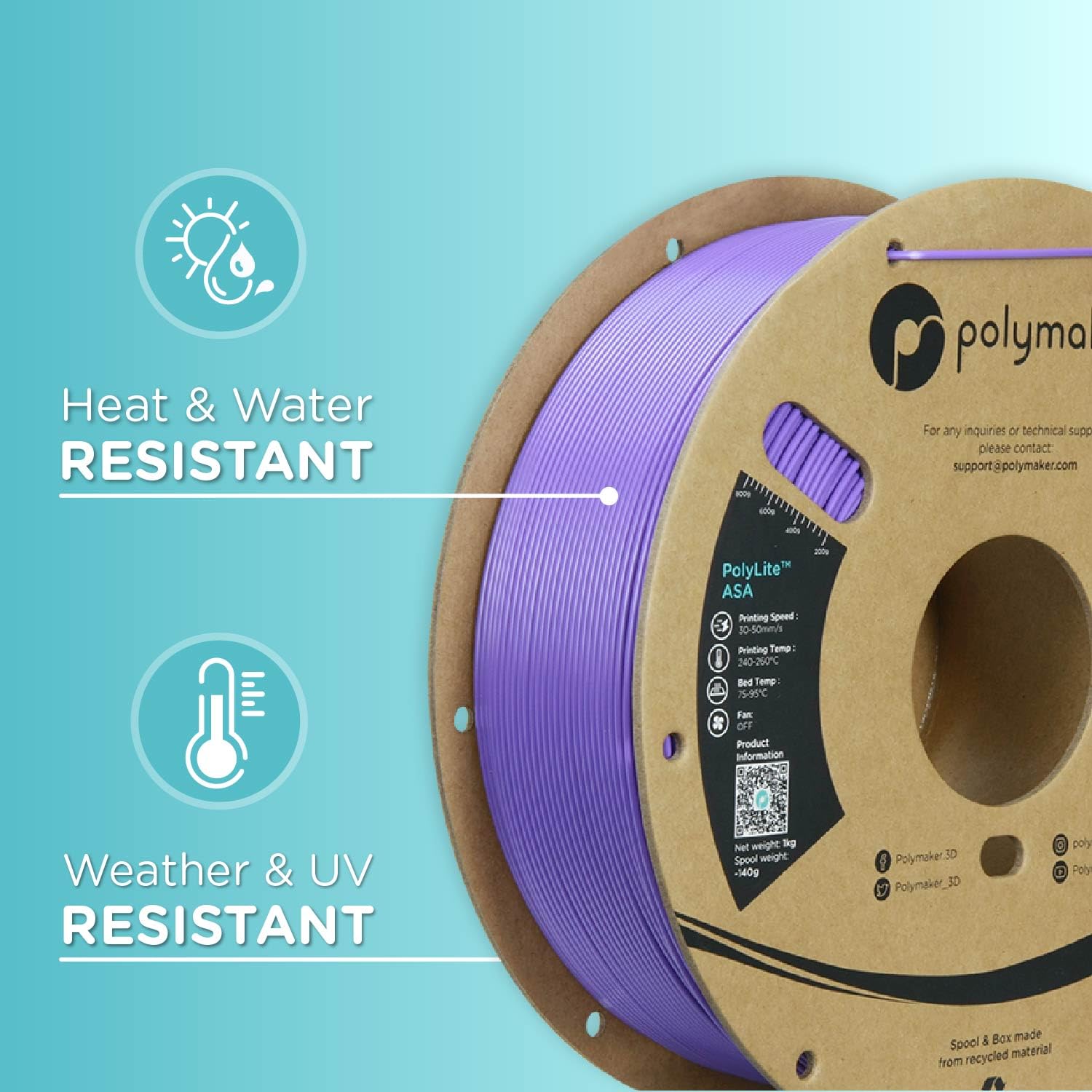 Polymaker Asa Filament 1.75Mm Purple Asa, 1Kg Heat And Weather Resistant 3D Printer Filament Cardboard Spool   Polylite Asa 1.75