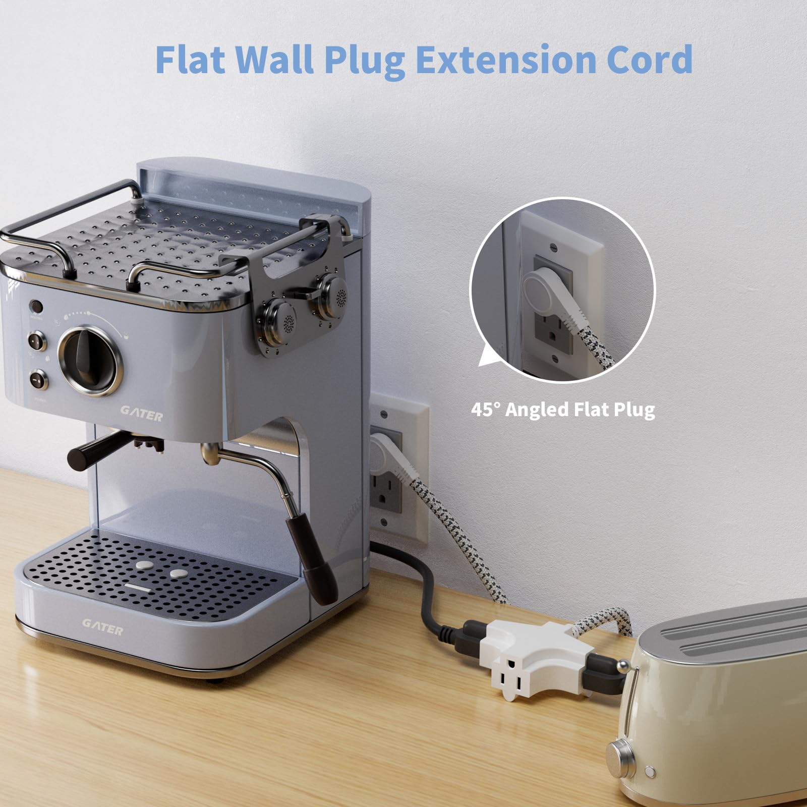 K Kasonic 3 Outlet Extension Cord, 6 Feet Flat Plug Extension Cord, 16/3 Sjtw 3 Wire Grounded, 13 Amp 125 V 1625 Watts, Braided