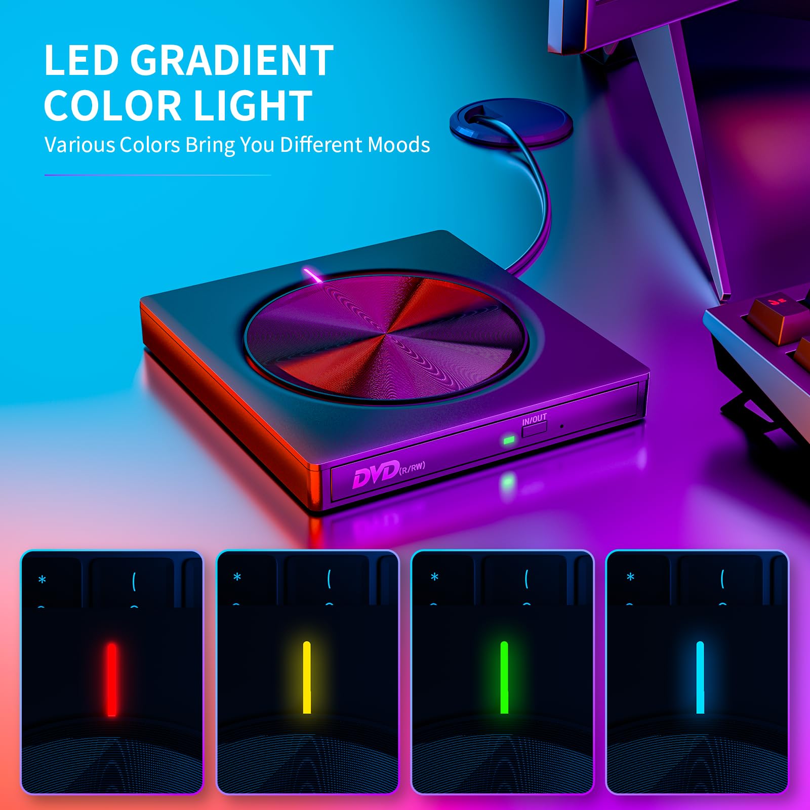 External Cd/Dvd Drive For Laptop,Dvd Player For Laptop,6 In 1 Portable Dvd Reader Writer Rom Drive,Usb Cd Burner External Disk D