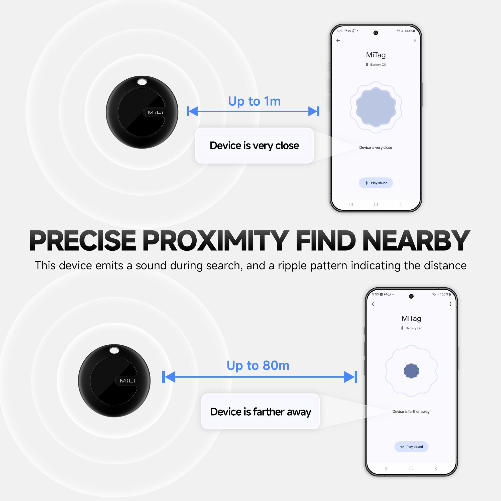 Mili Bluetooth Tracker For Android, Google Certified Key Finder/Luggage Tracker/Item Locator Compatible With Google Find My Devi
