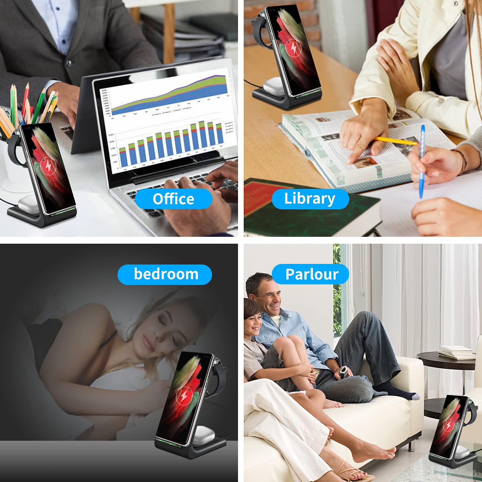 Yocunker Wireless Charger For Samsung,3 In 1 Charging Station Dock For Galaxy Watch 5/4/3/2/Active 2/1/Gear S3, S22 Ultra/S21/S2