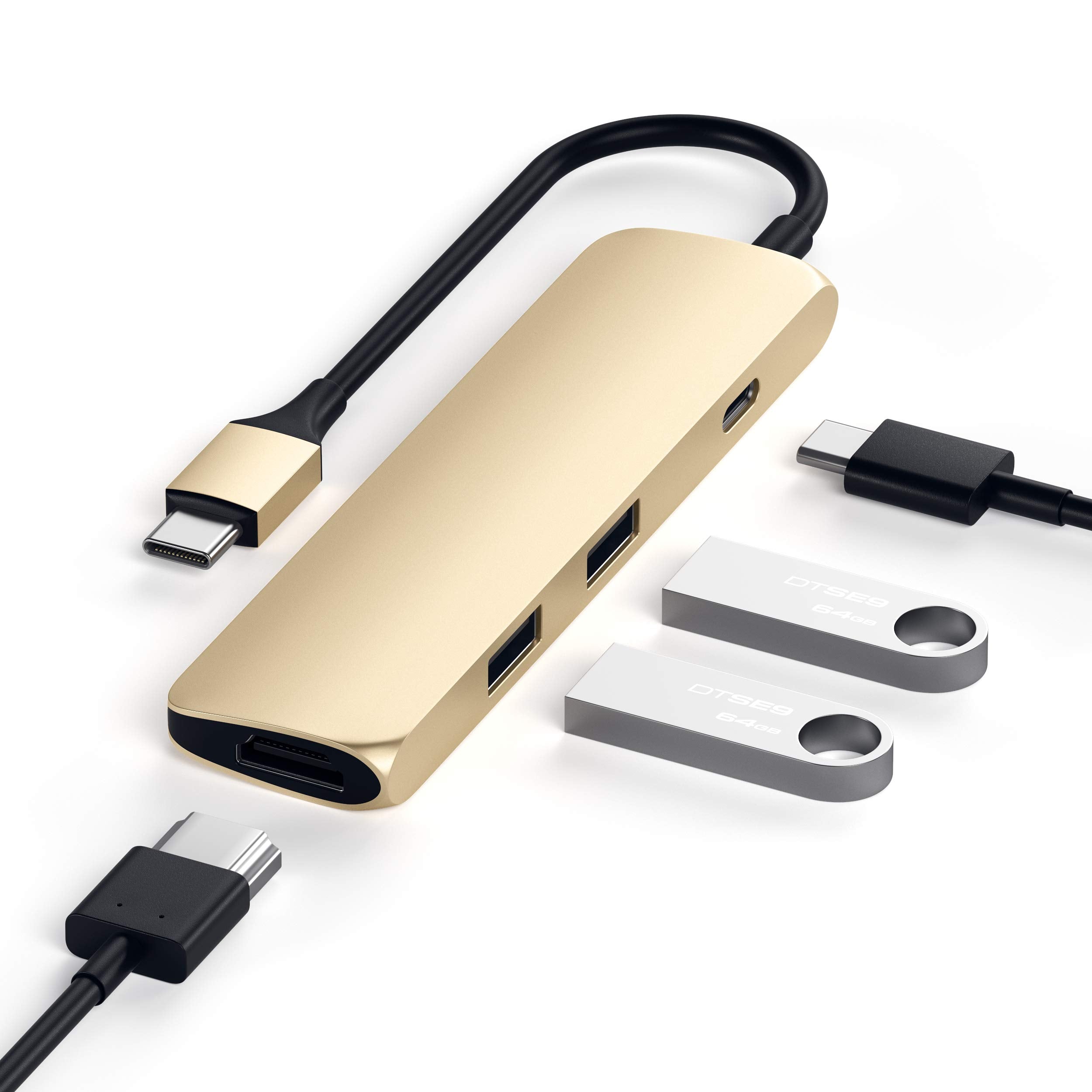 Satechi Usb C Hub Multiport Adapter, Usb C Docking Station With 4K Hdmi, 60W Usb C Pd Charging, 2 Usb A, For Macbook Pro/Air M1 M2 M3, Dell, Hp, Surface, Lenovo   Gold